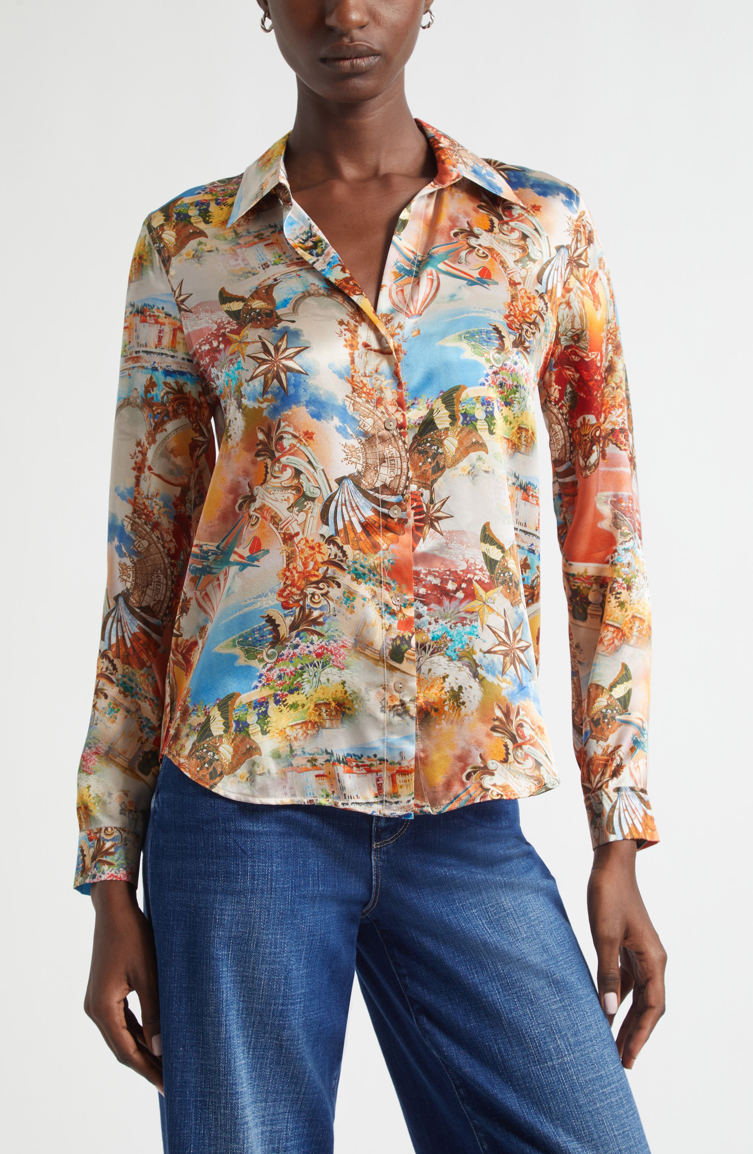 Tyler Collage Print Silk Button-Up Shirt - image 1