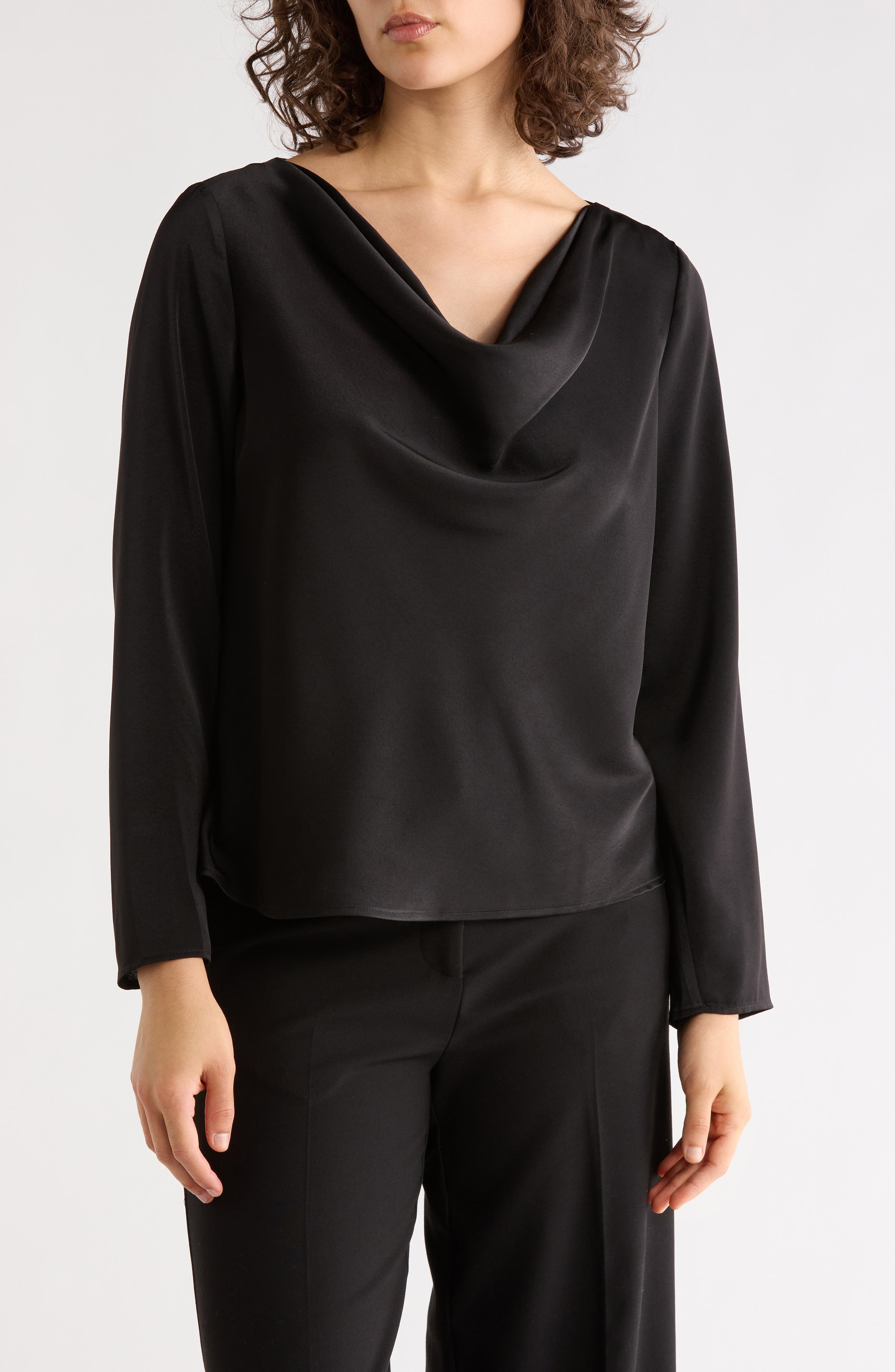 Cowl Neck Long Sleeve Satin Top - image 1