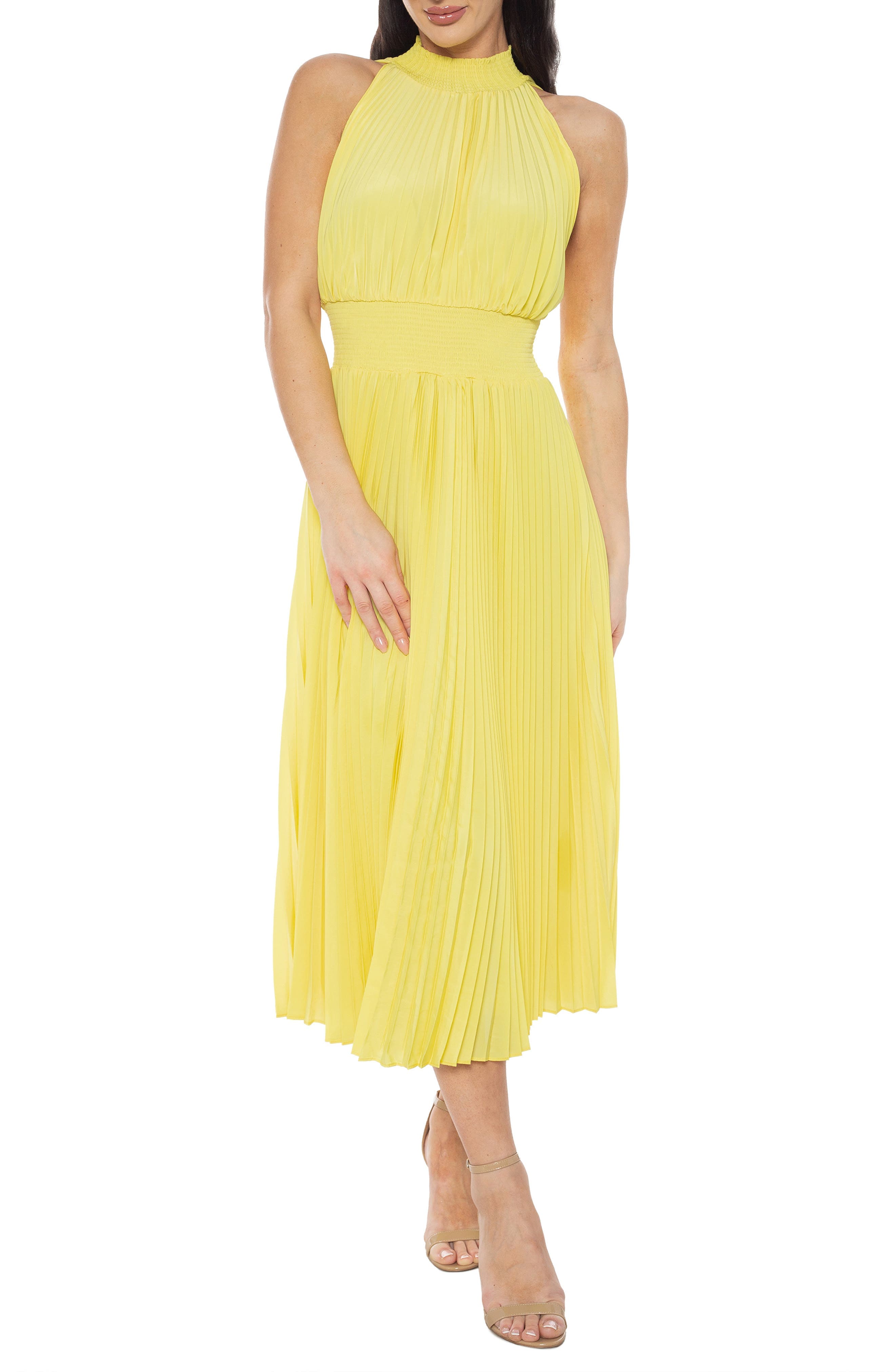 Mock Neck Smocked Waist Midi Dress - image 1