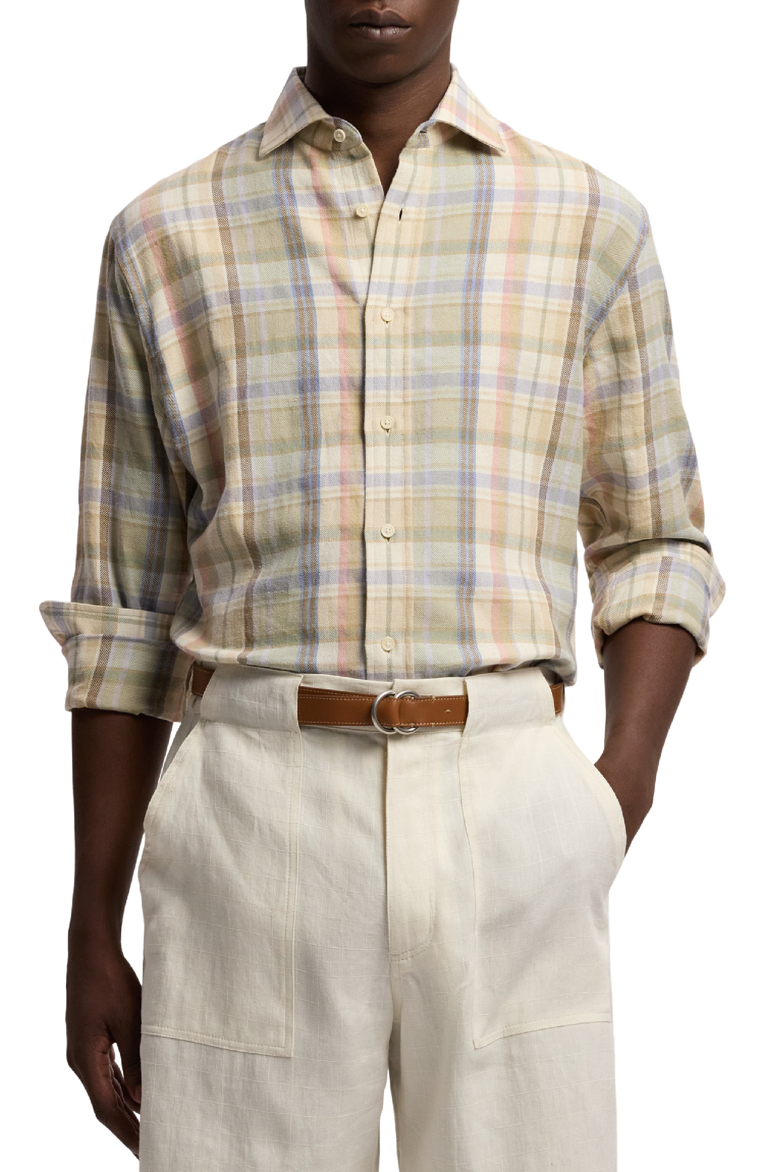 Plaid Hemp-Cotton Shirt - image 1