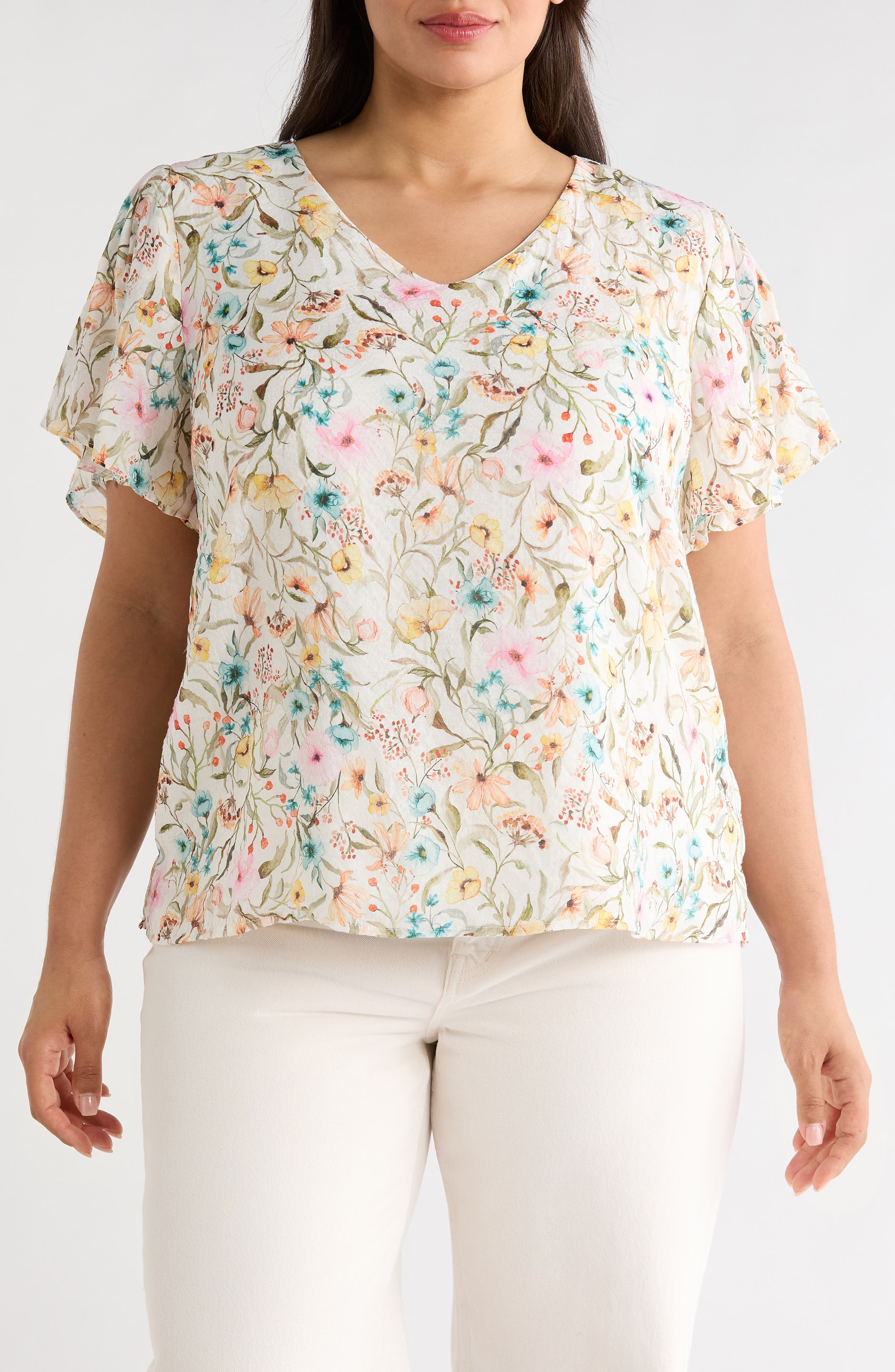 Print Tulip Sleeve Top - image 1