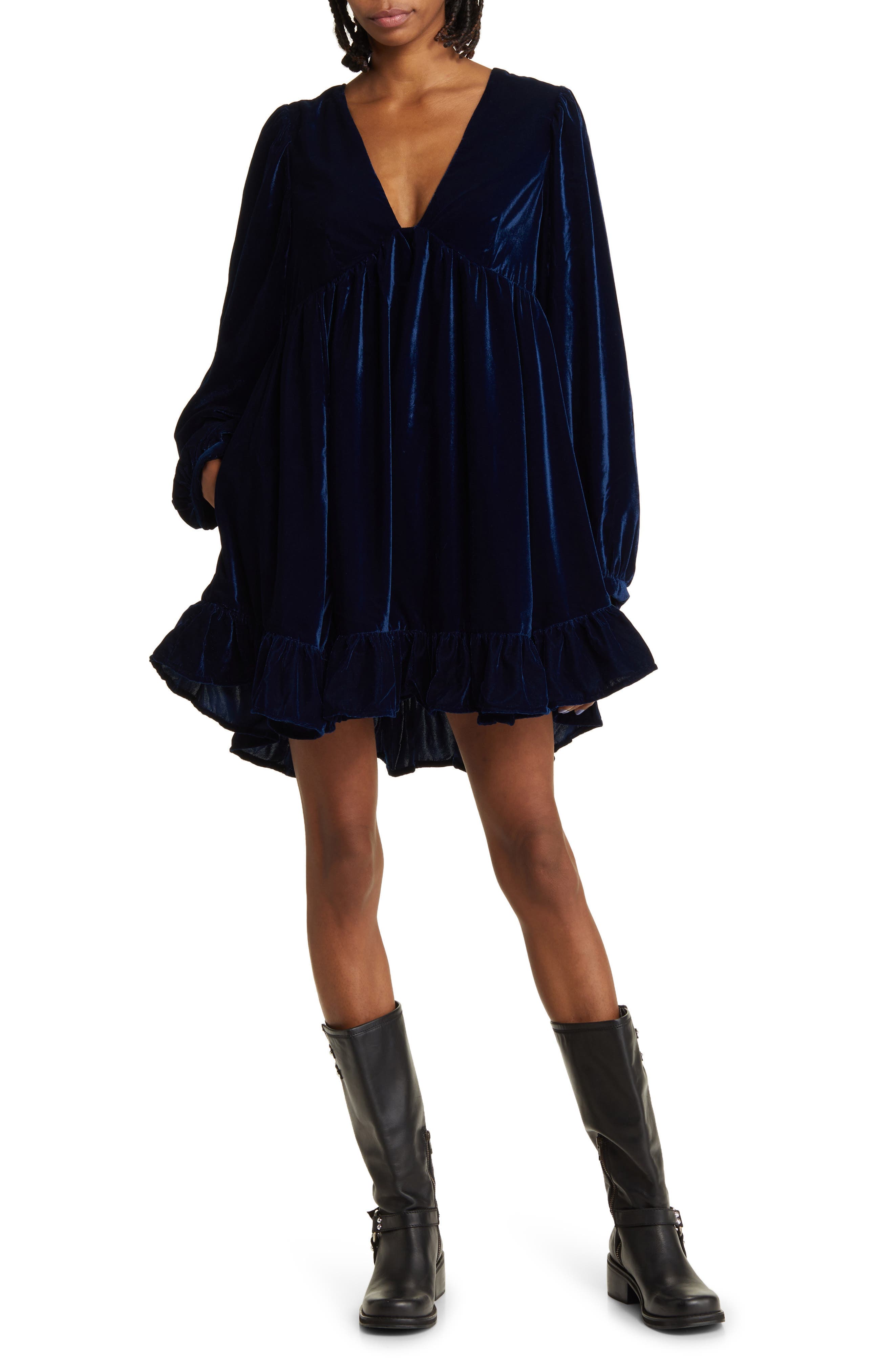 Estella Long Sleeve Velvet Minidress - image 1