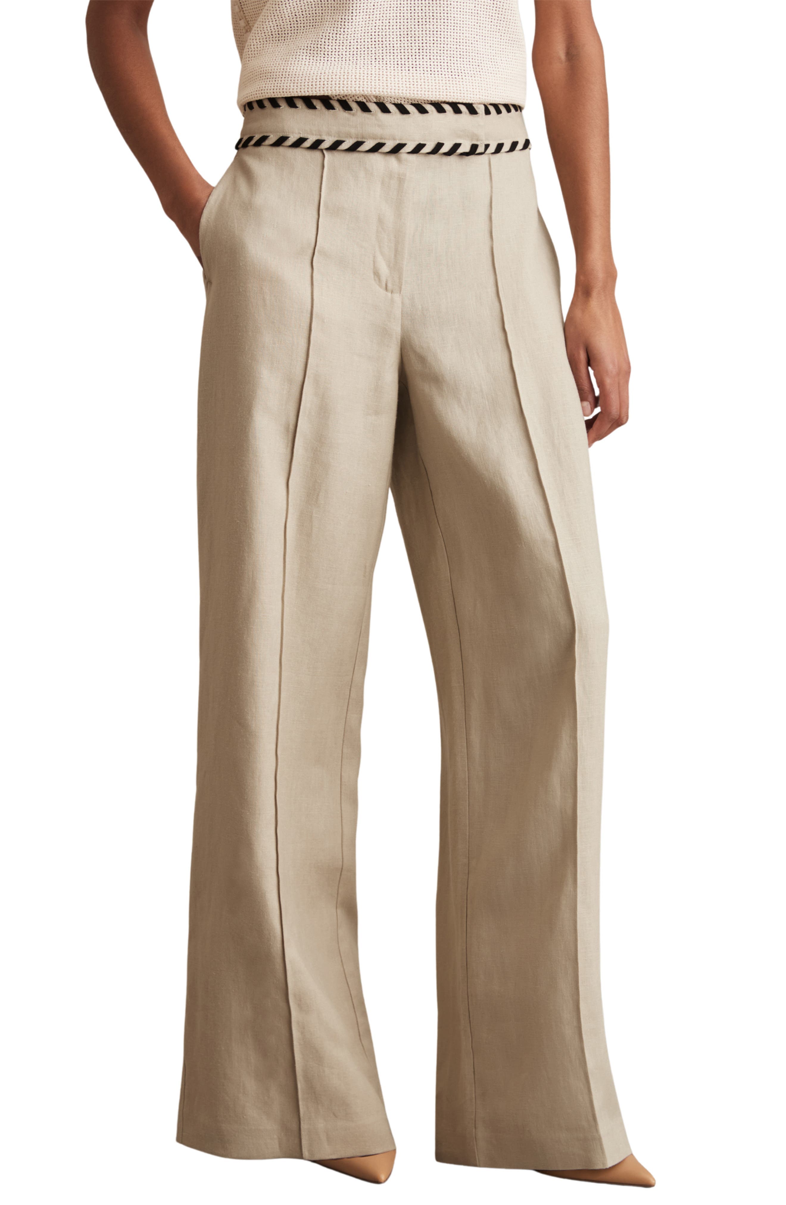 Fawn Whipstitch Wide Leg Linen Pants - image 1