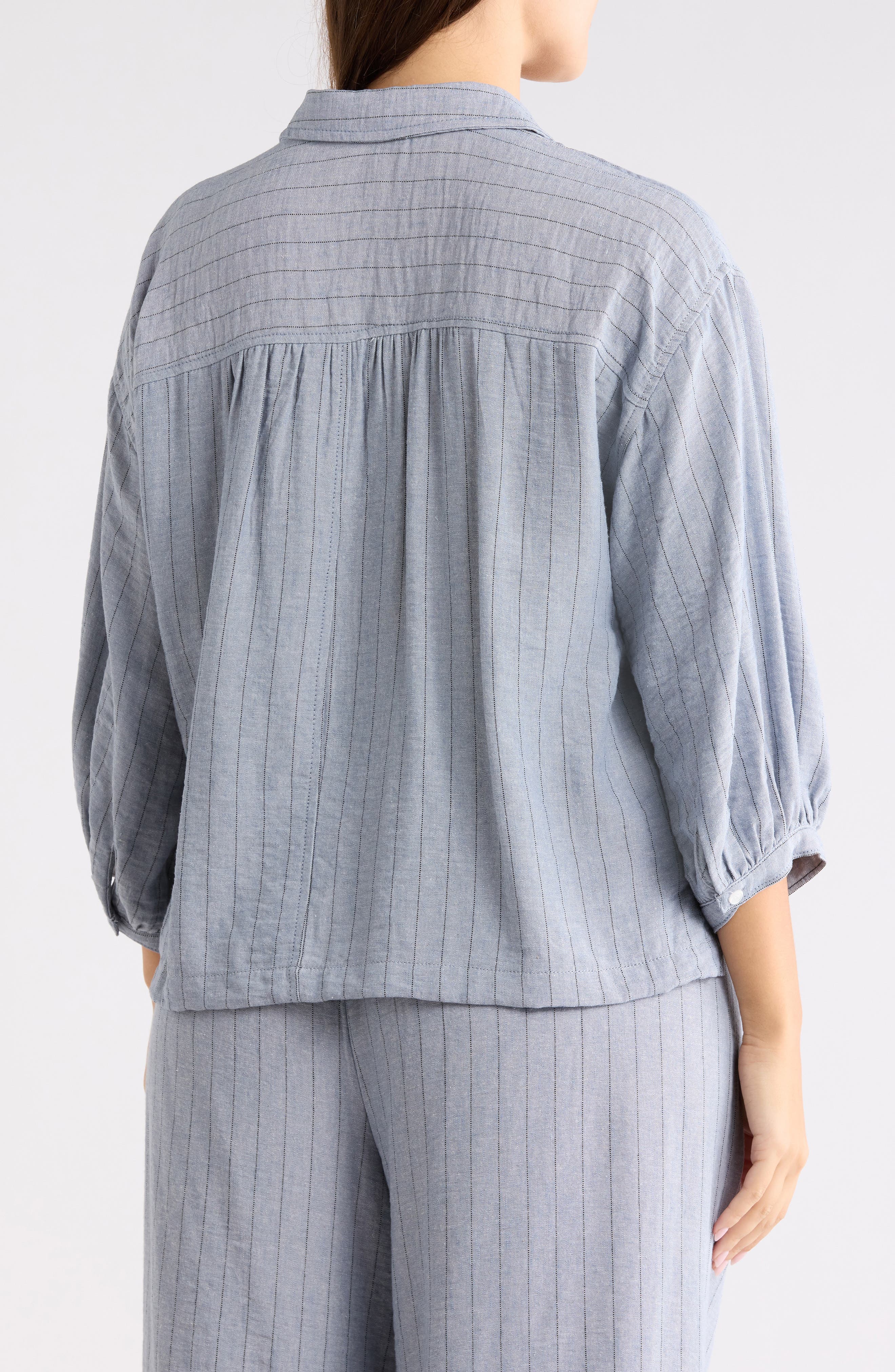 Stripe Balloon Sleeve Popover Shirt - image 2
