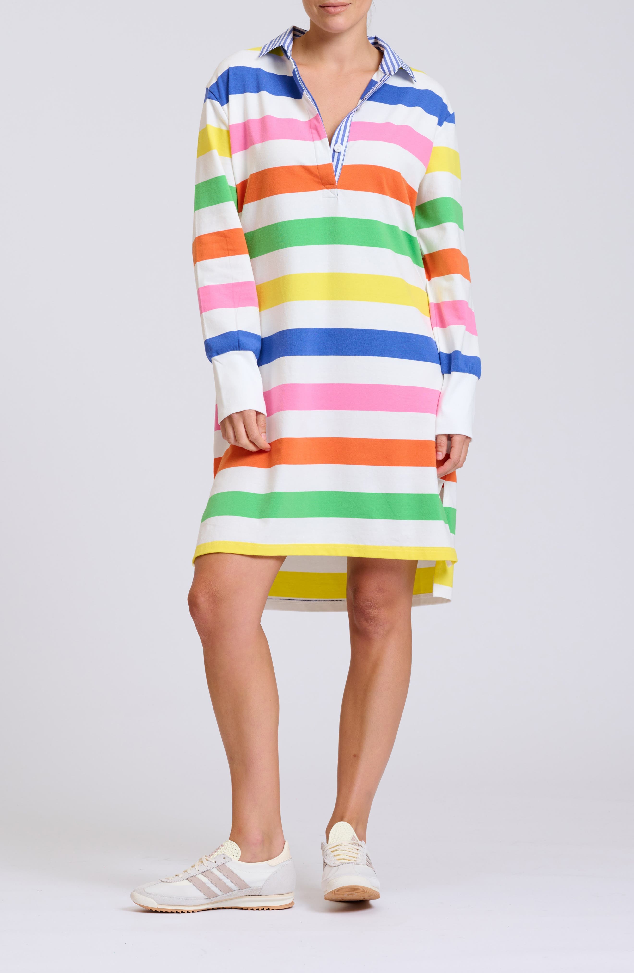 Summer Stripe Oversize Long Sleeve Stretch Cotton Shirtdress - image 1