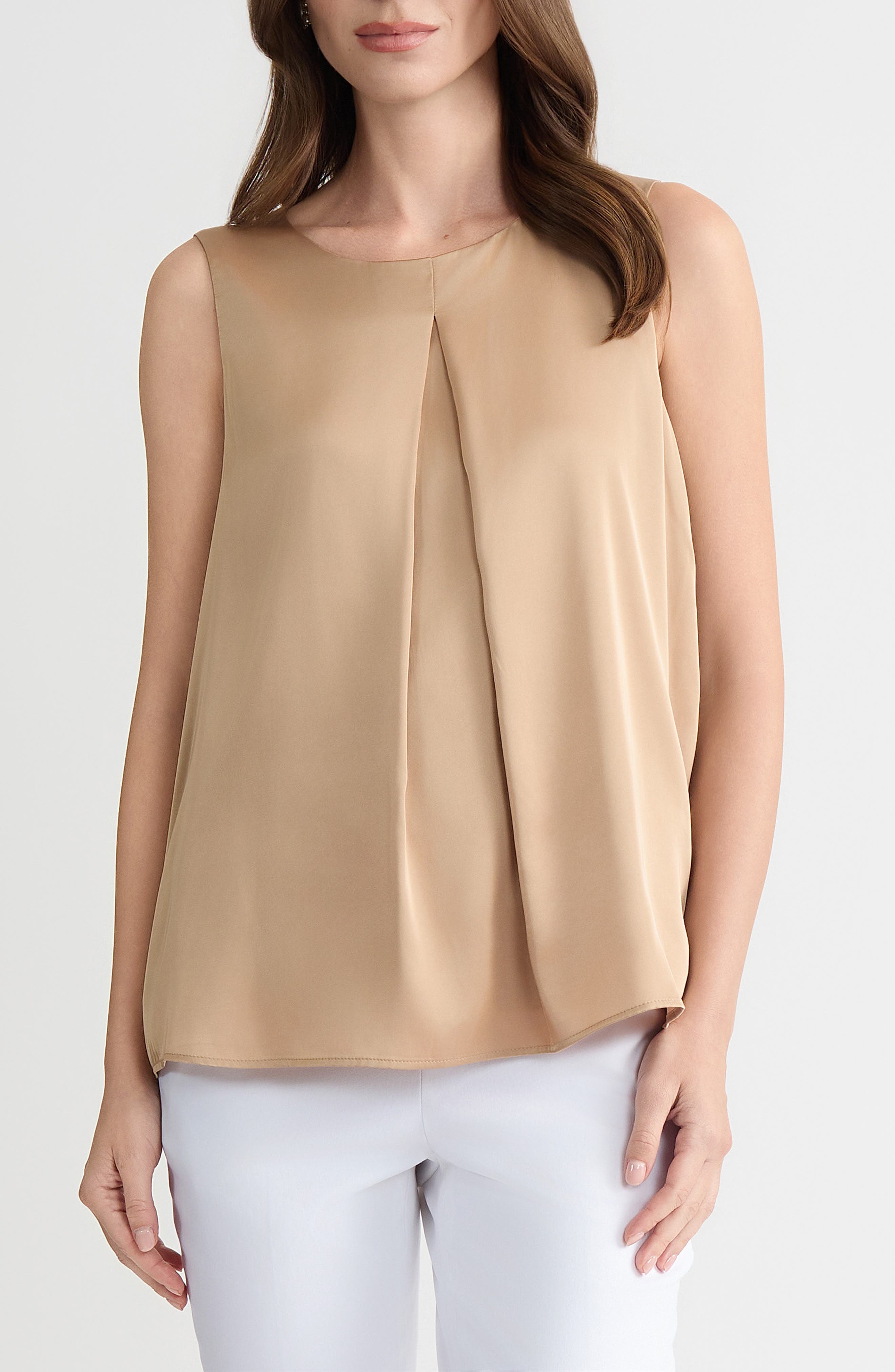 Box Pleat Sleeveless Matte Satin Top - image 3