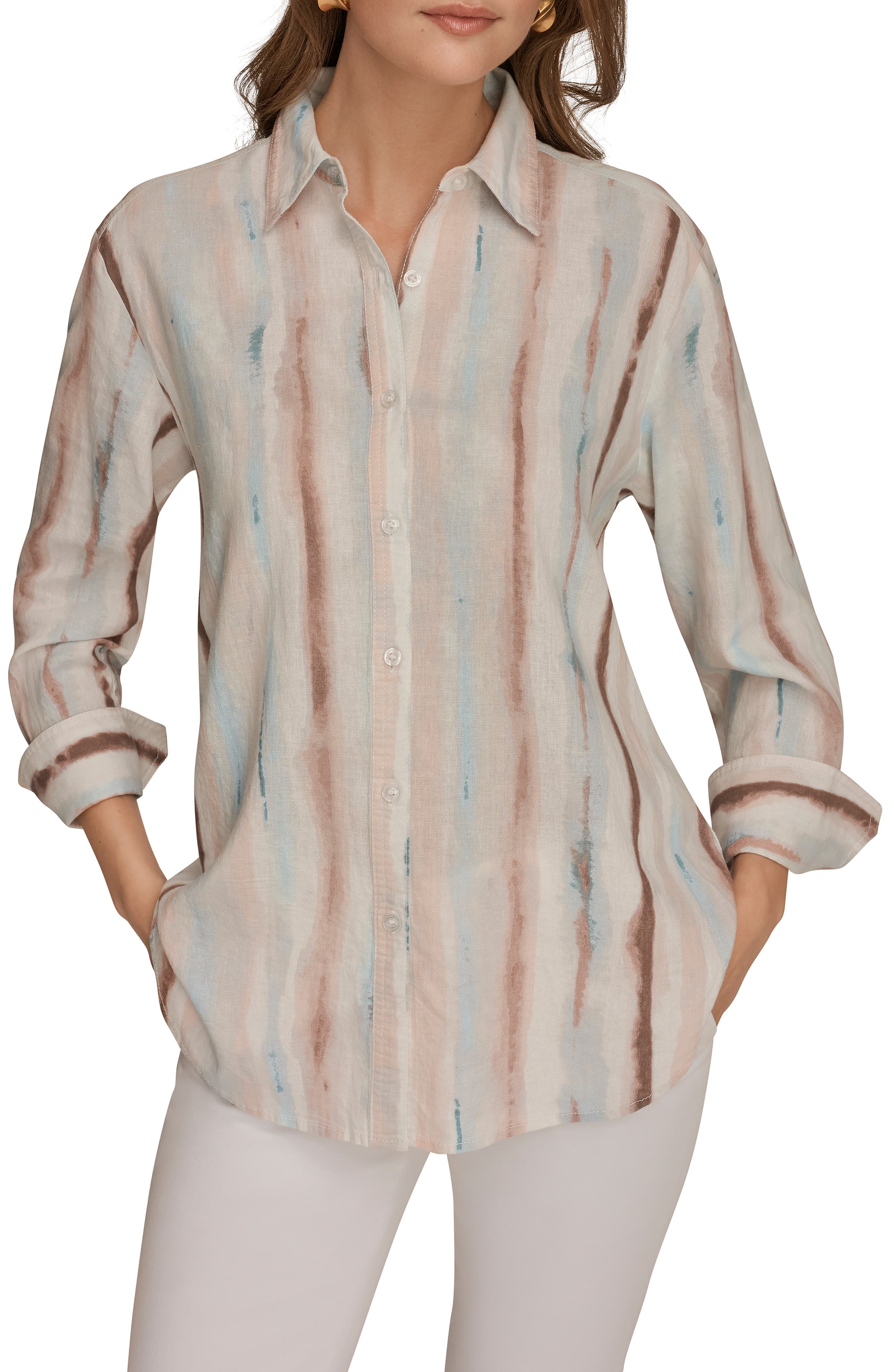 Long Sleeve Linen Blend Button-Up Shirt - image 1