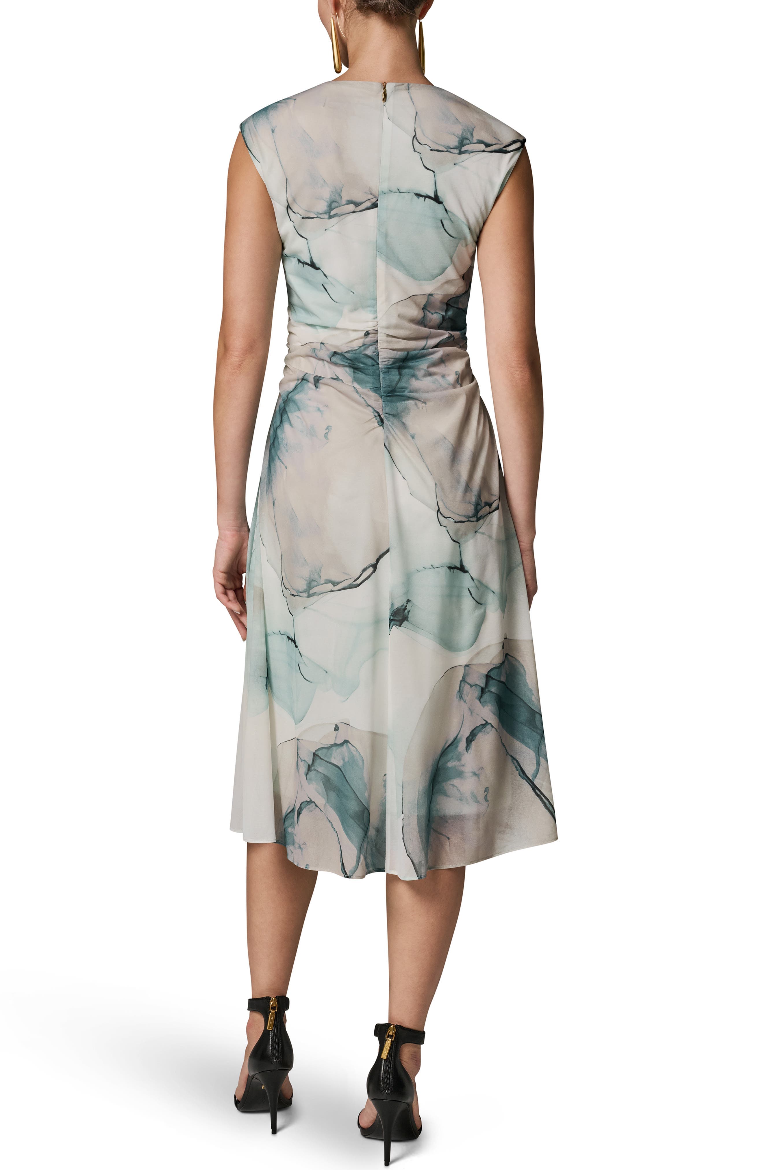 Watercolor Print Ruched Sleeveless Dress - image 2