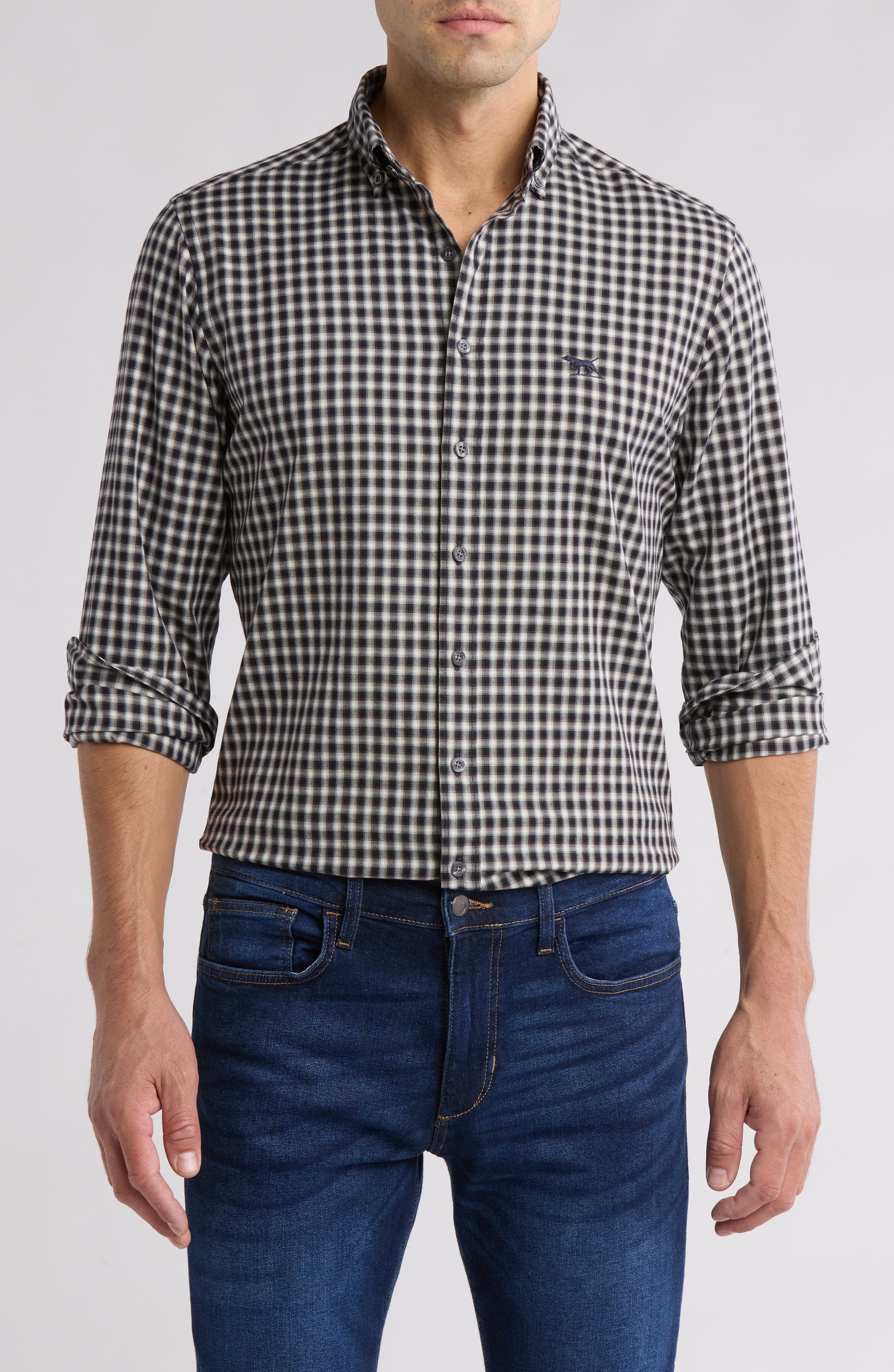 Signal Hill Grid Trim Fit Cotton Button-Up Shirt - image 1