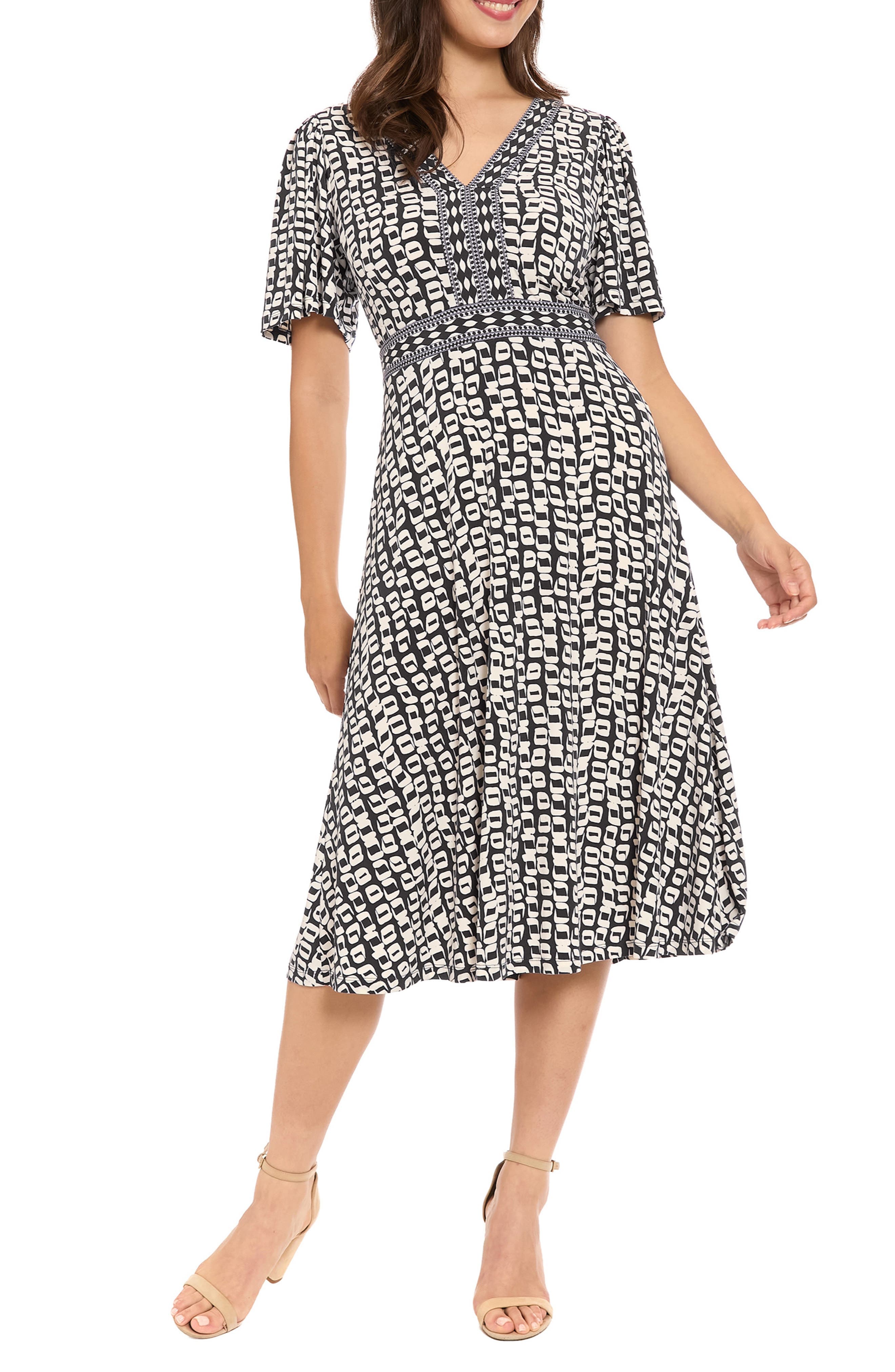 Flutter Sleeve A-Line Midi Dress - image 1