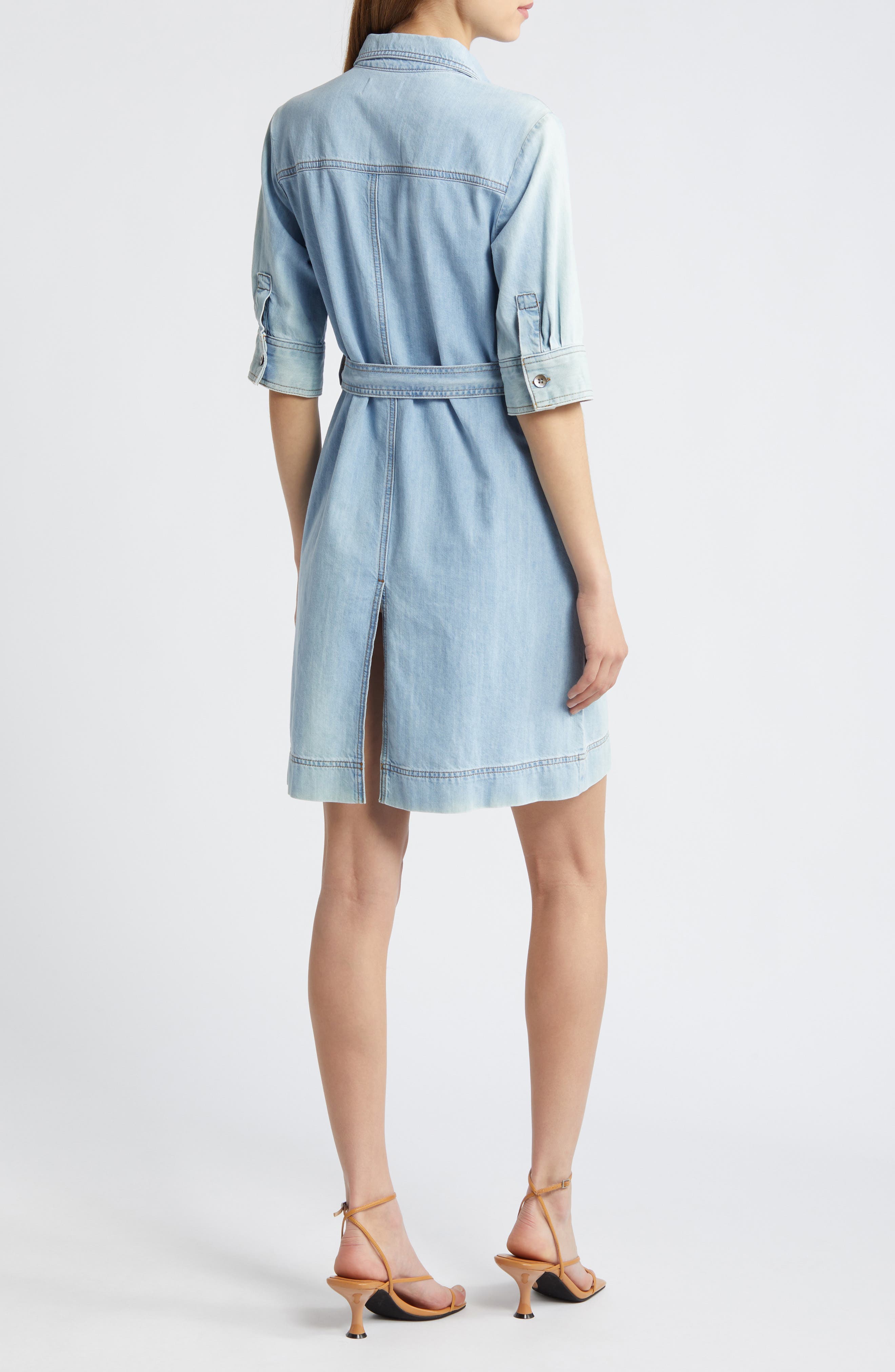 Tie Belt Denim Shirtdress - image 2
