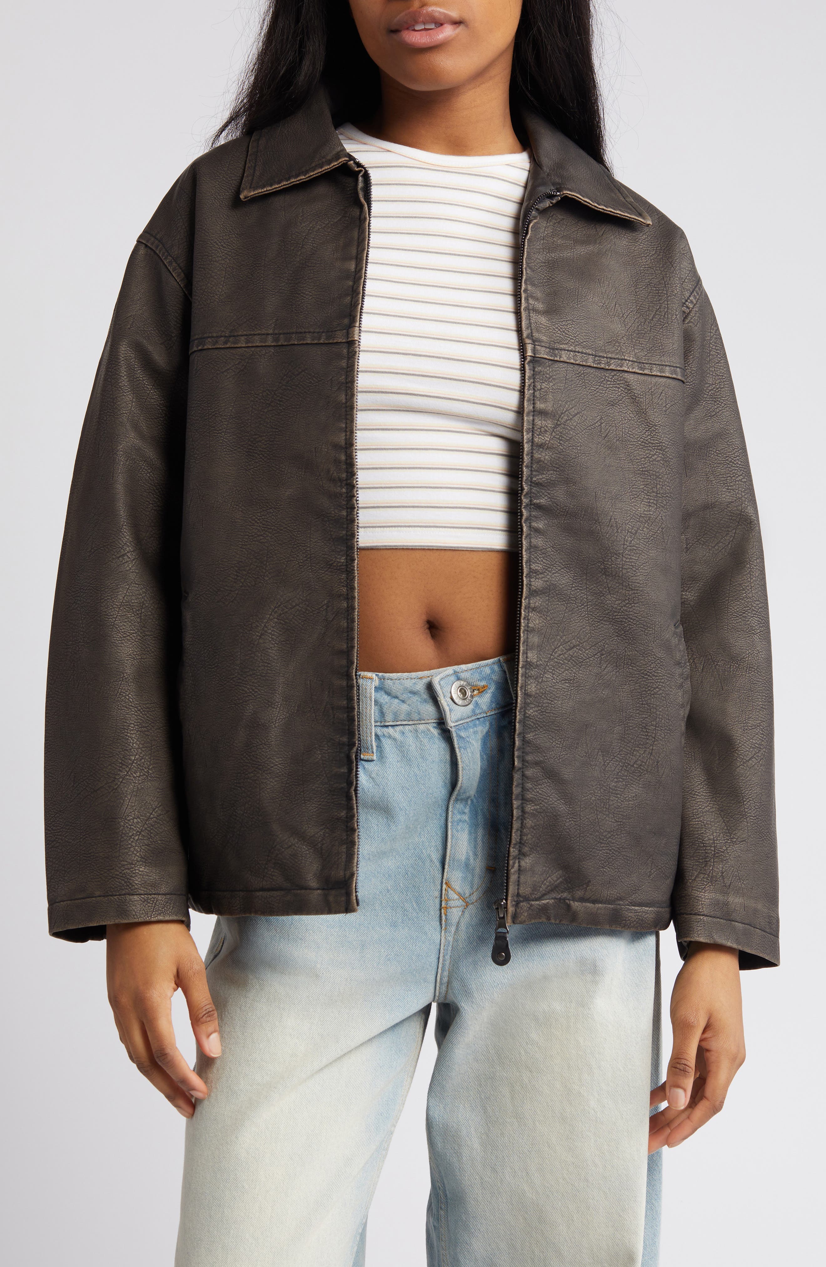 Wadded Faux Leather Jacket - image 1