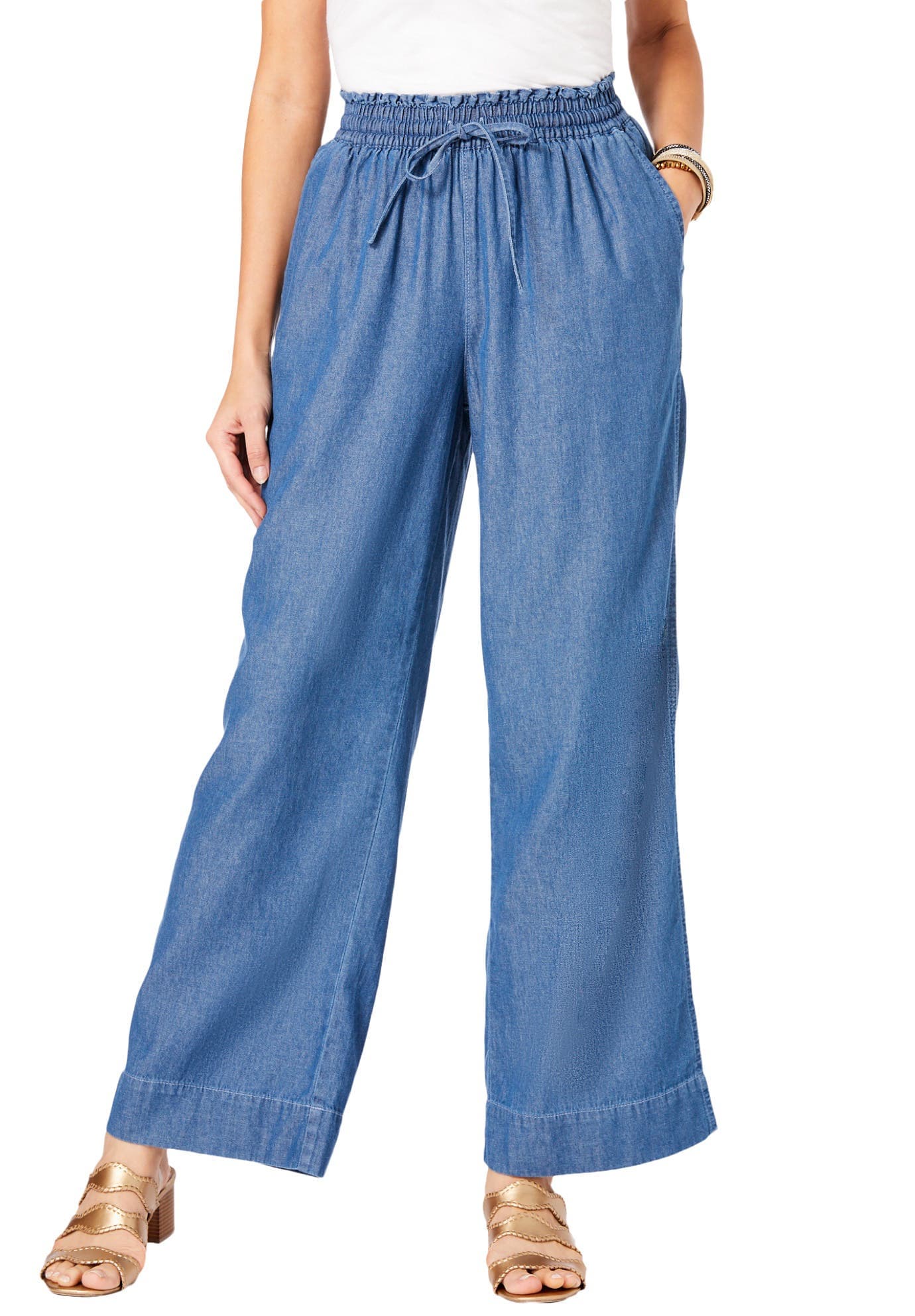 Plus Size Pull On Wide Leg Chambray Pant - image 3