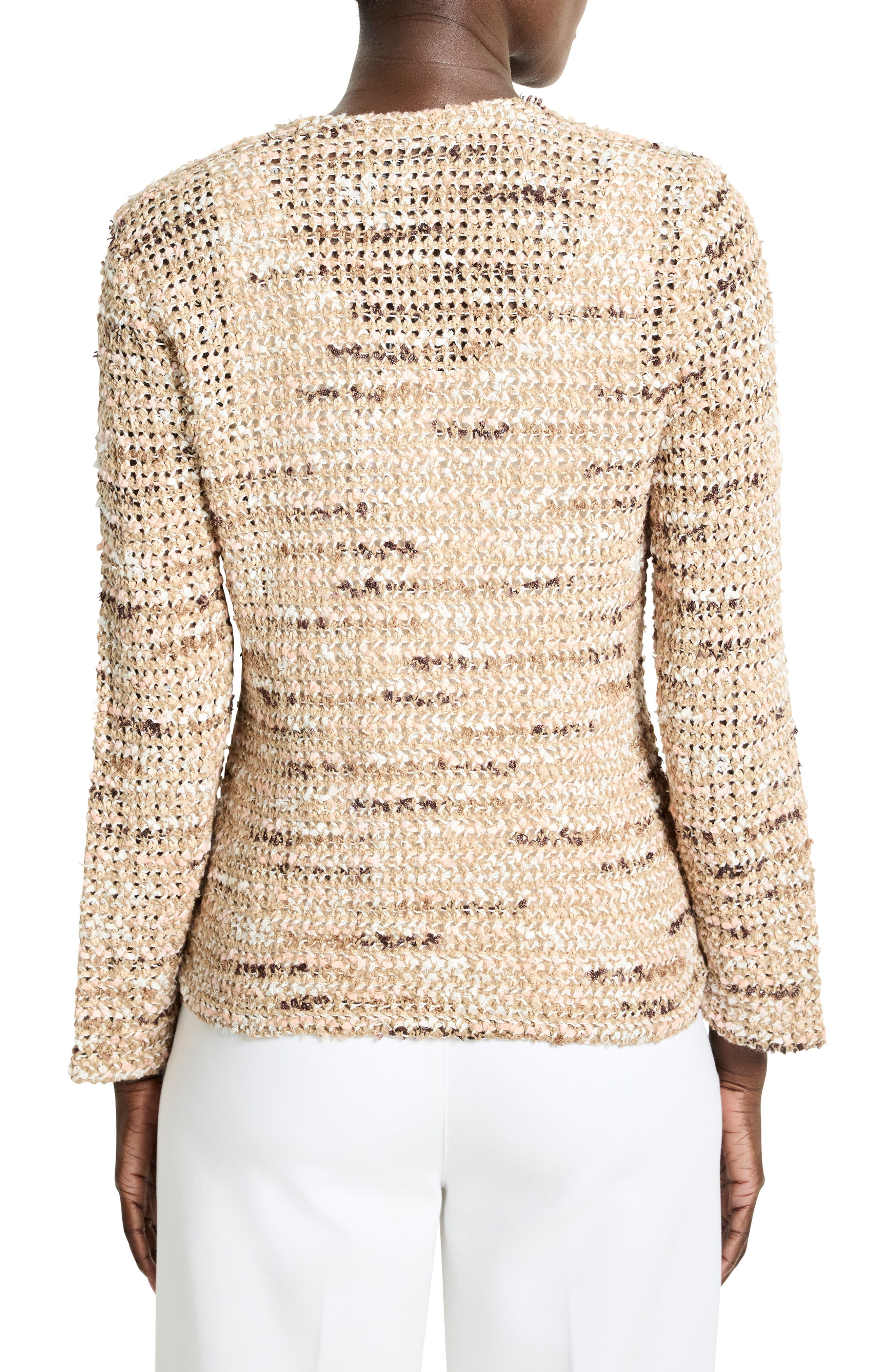 Tonal Mix Open Stitch Cotton Blend Knit Jacket - image 2