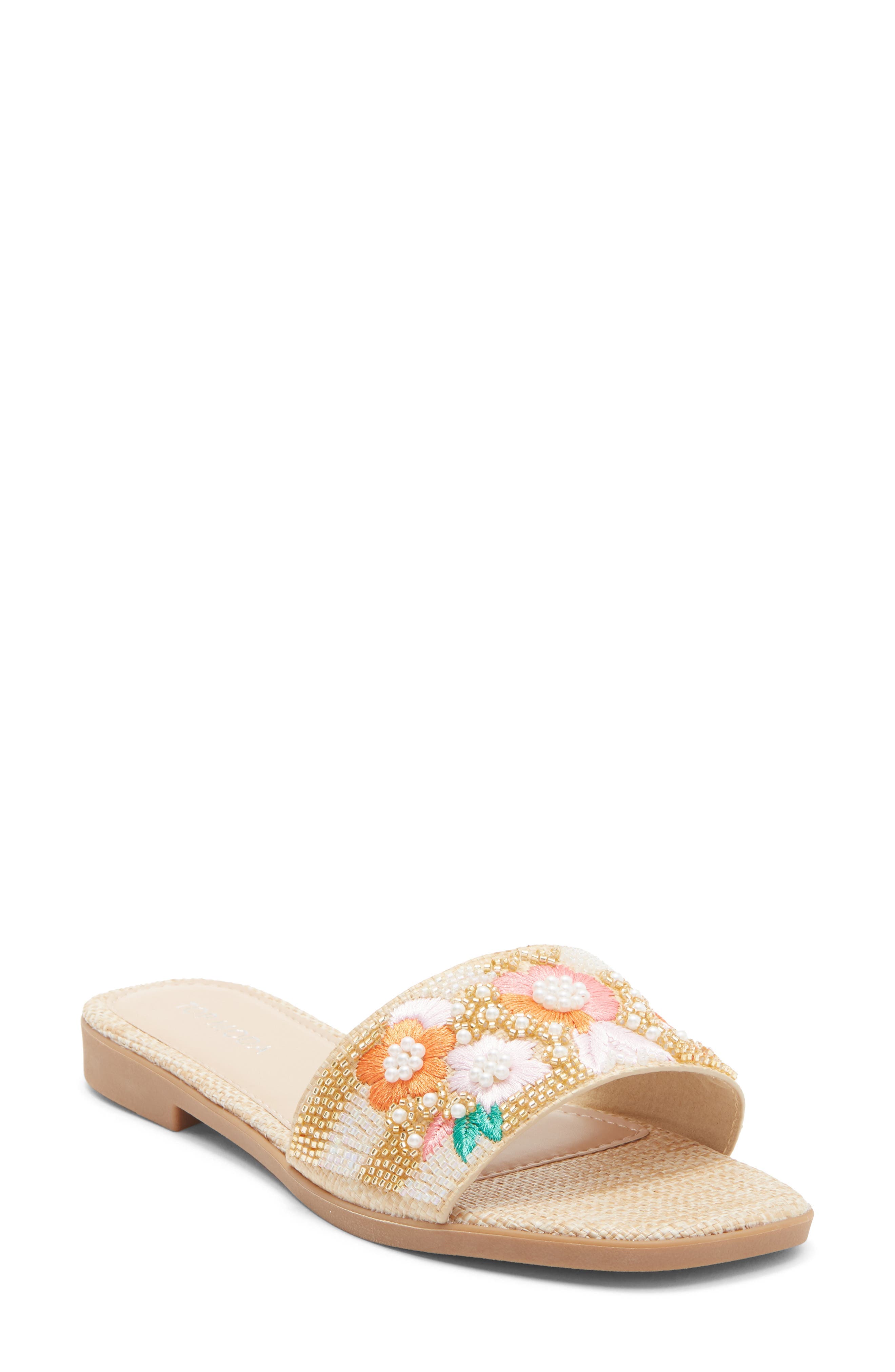 Rae Floral Beaded Raffia Slide Sandal - image 1