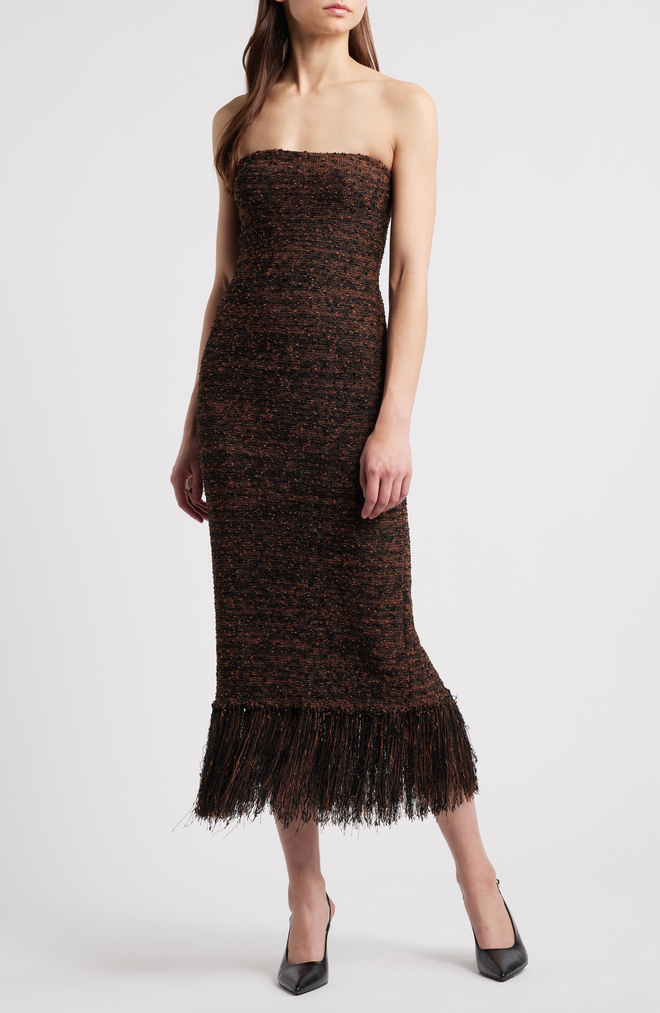 Strapless Fringe Boucle Dress - image 1