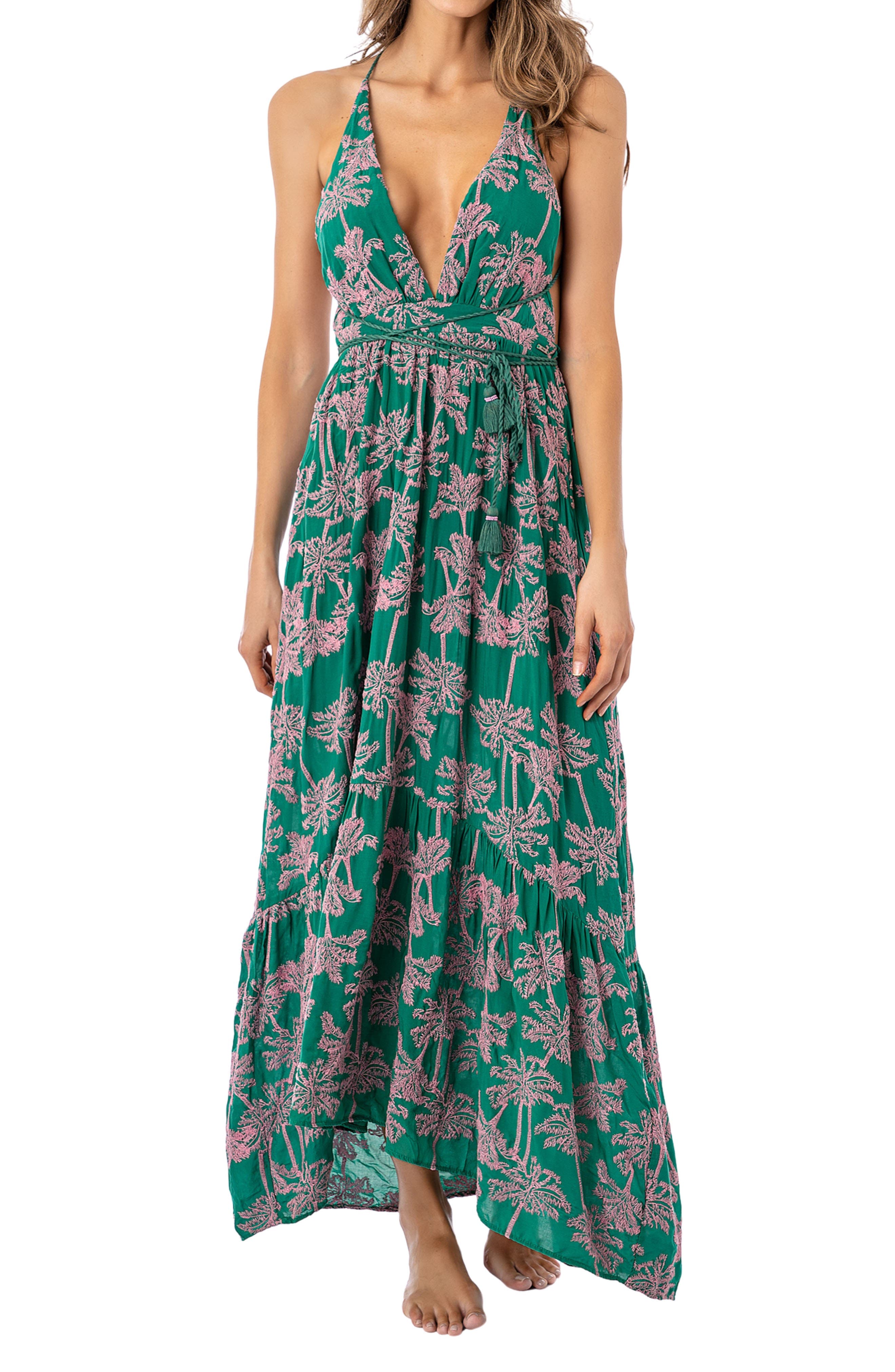 Embroidered Palms Moon Bay Cover-Up Maxi Dress - image 1