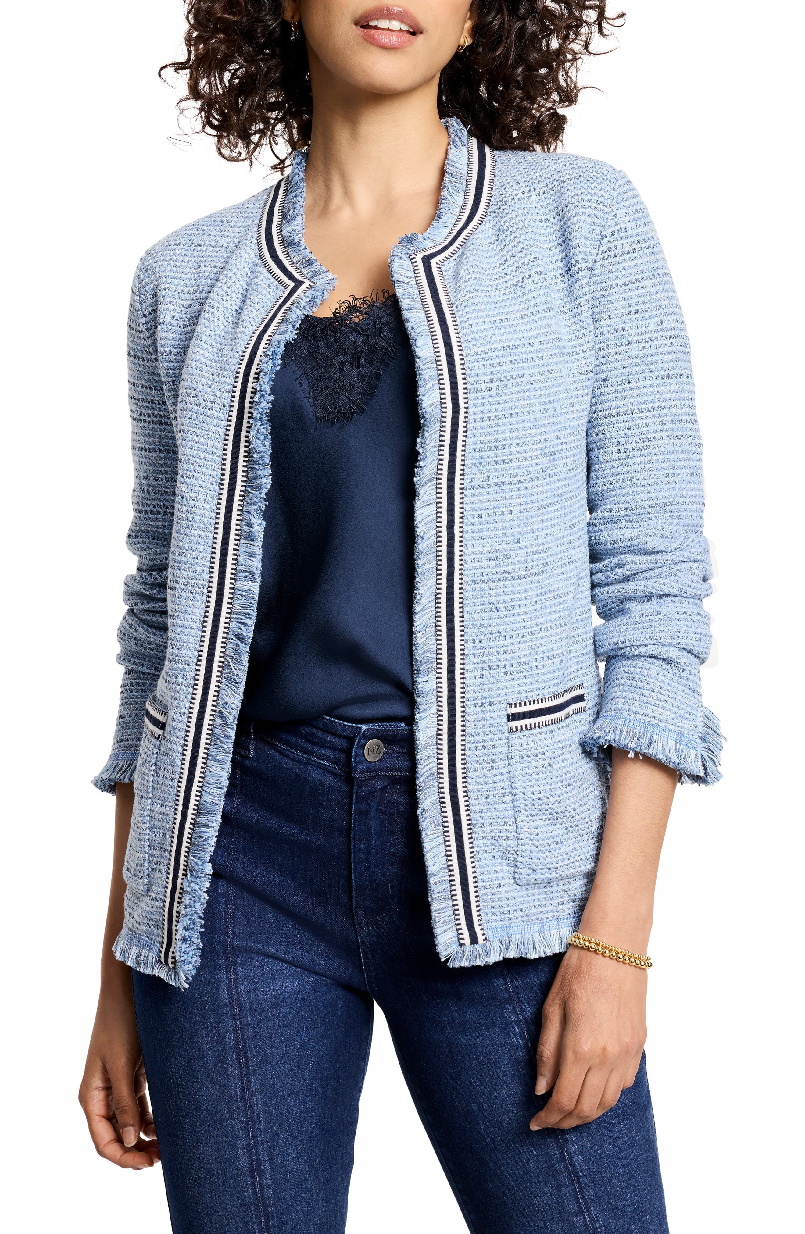 Indigo Fringe Accent Knit Jacket - image 1