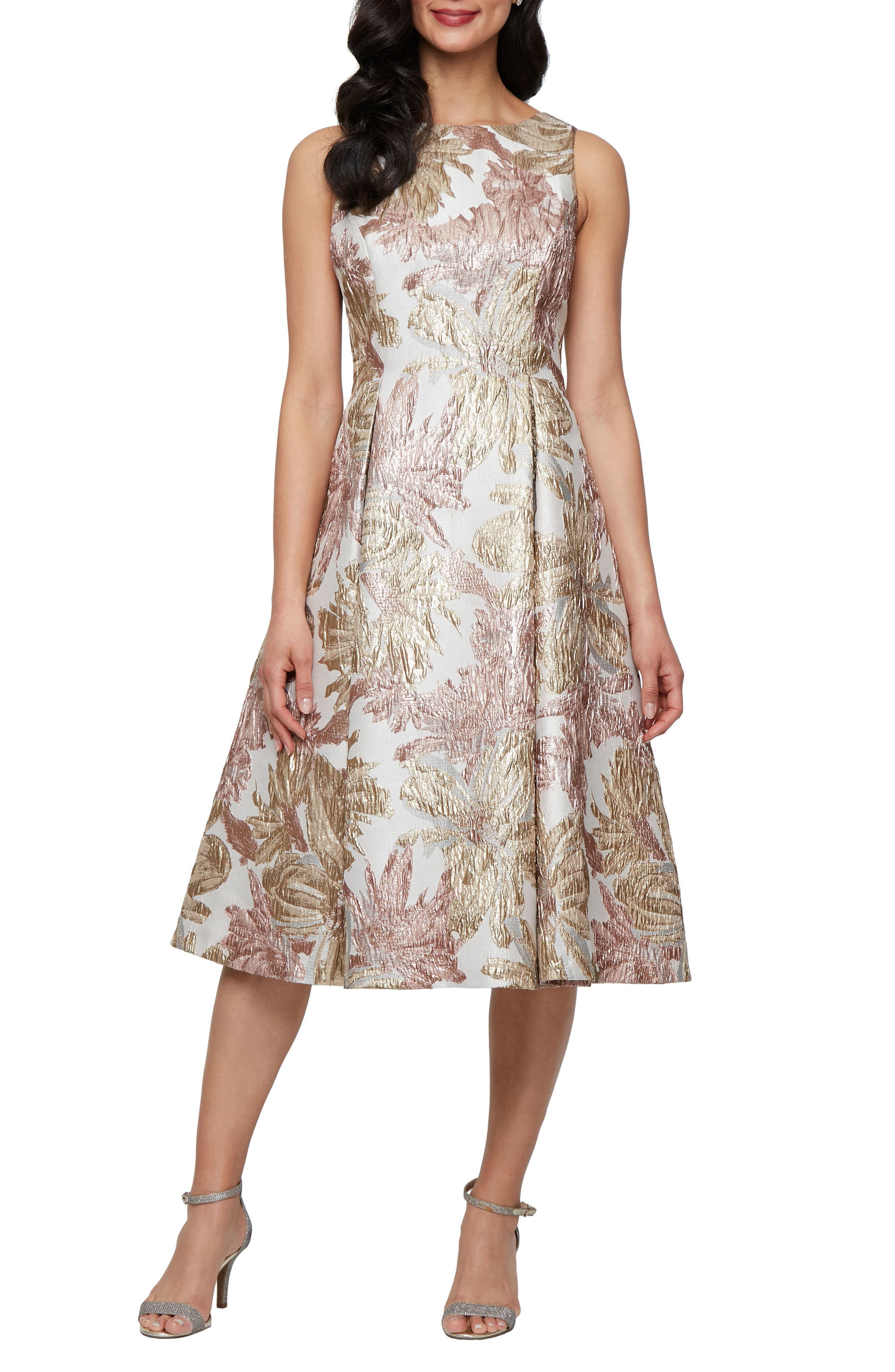 Floral Jacquard Fit & Flare Cocktail Dress - image 1