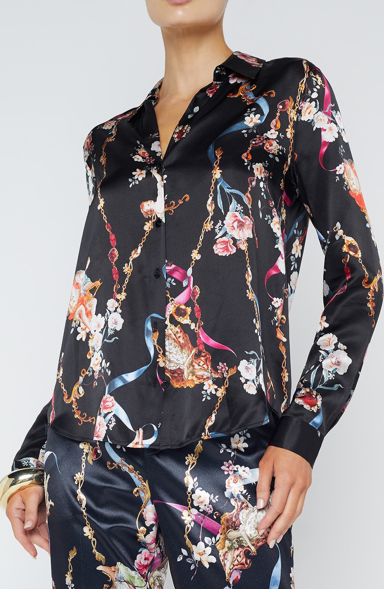 Tyler Floral Print Long Sleeve Silk Shirt - image 1