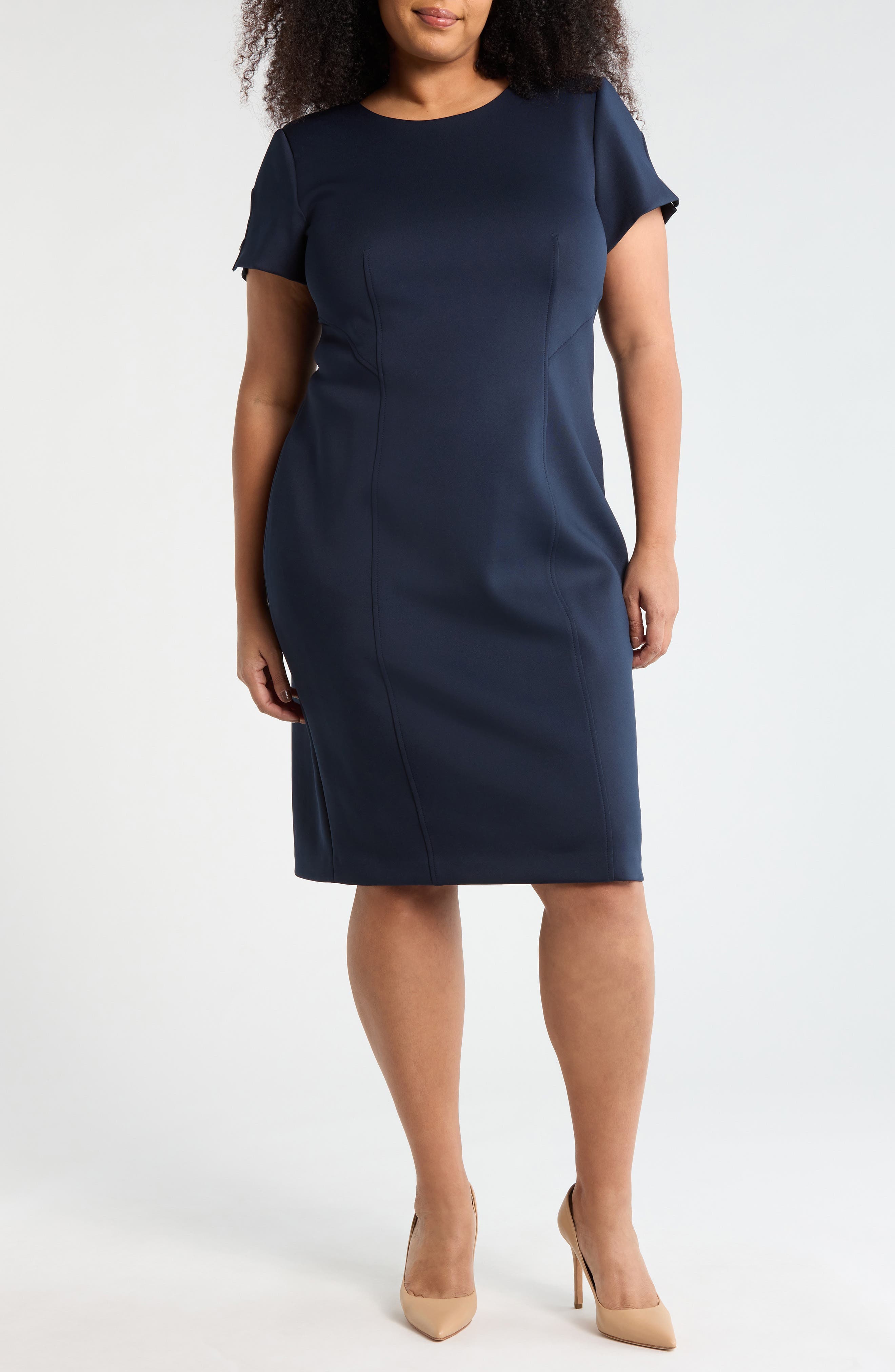 Short Sleeve Scuba Knit Sheath Dress - image 3