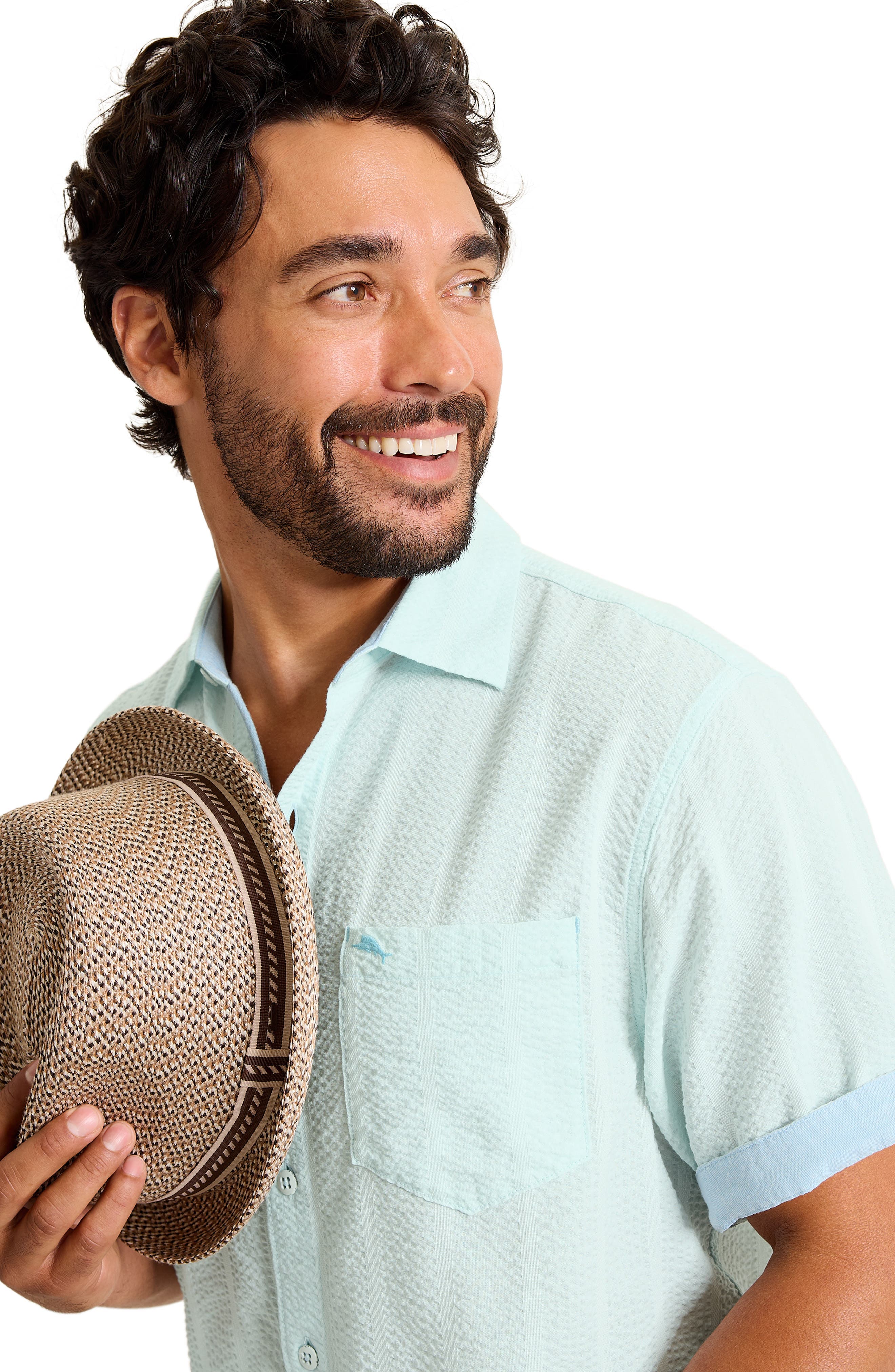 Nova Wave Short Sleeve Stretch Seersucker Button-Up Shirt - image 4