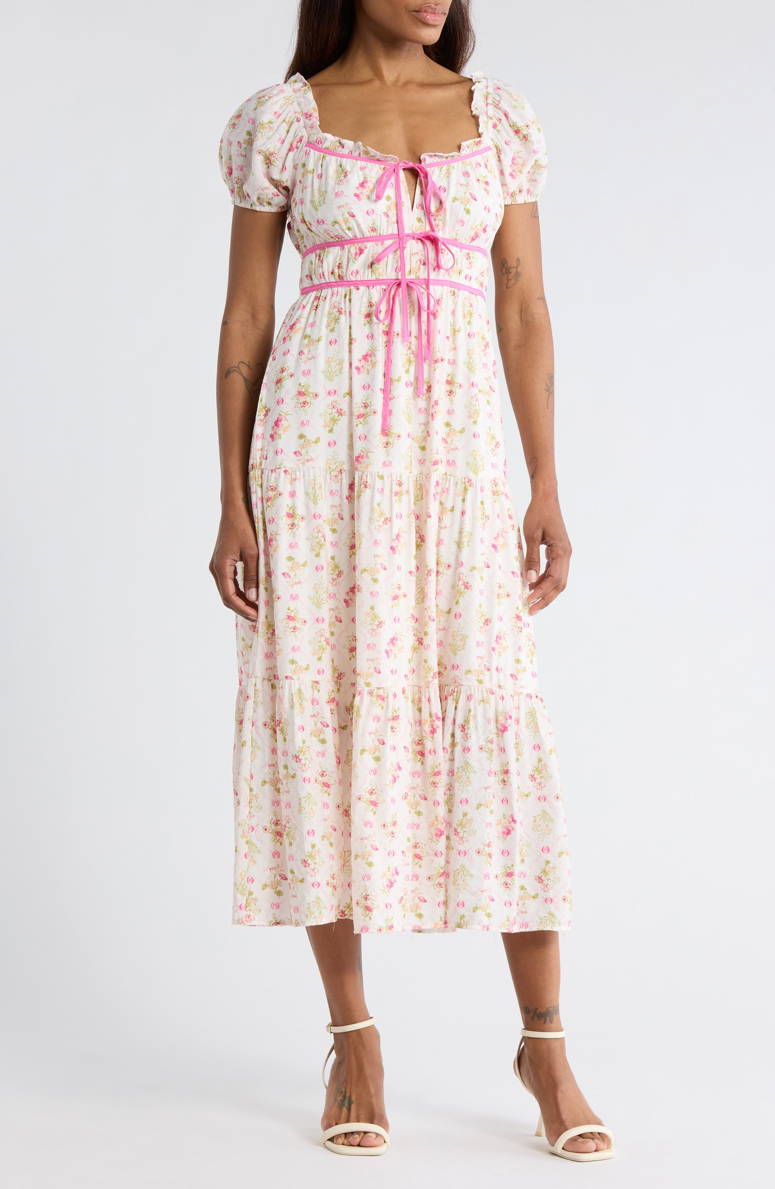 Floral Tie Contrast Tie Midi Dress - image 1