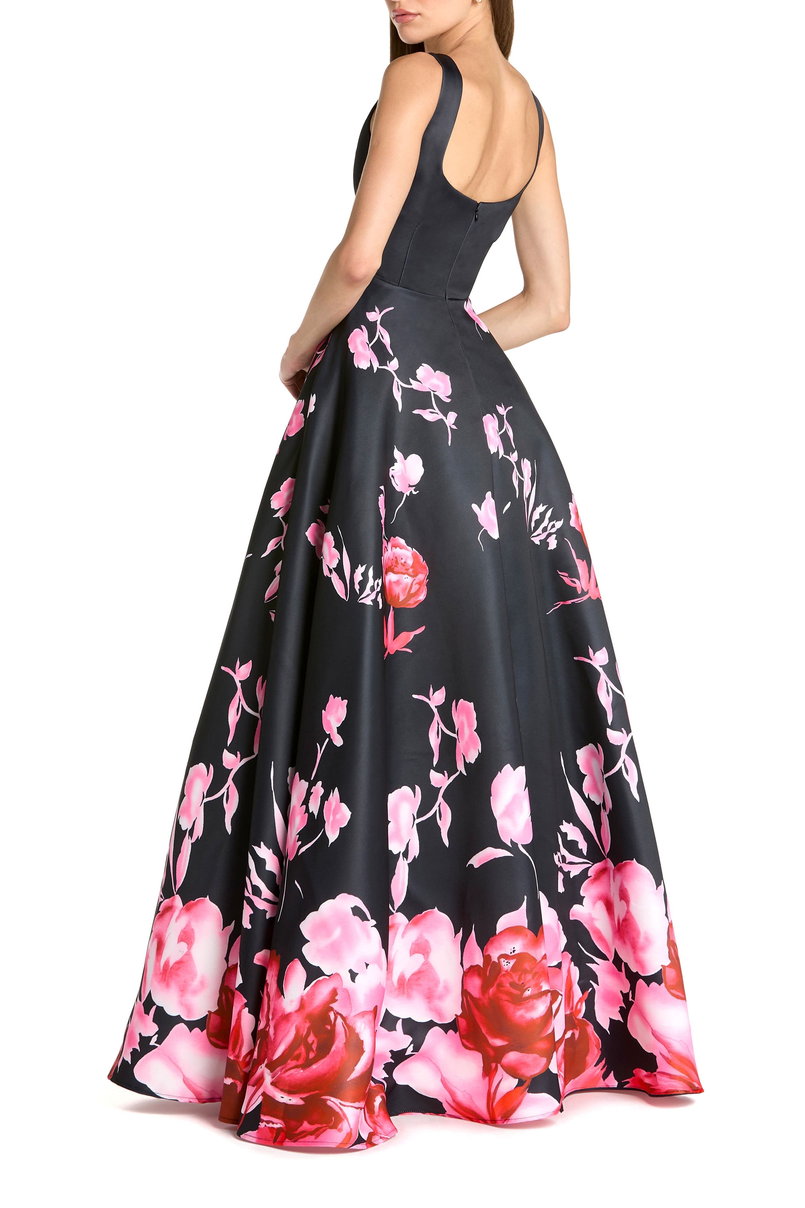 Printed Satin Sleeveless Square Neck Ballgown - image 2