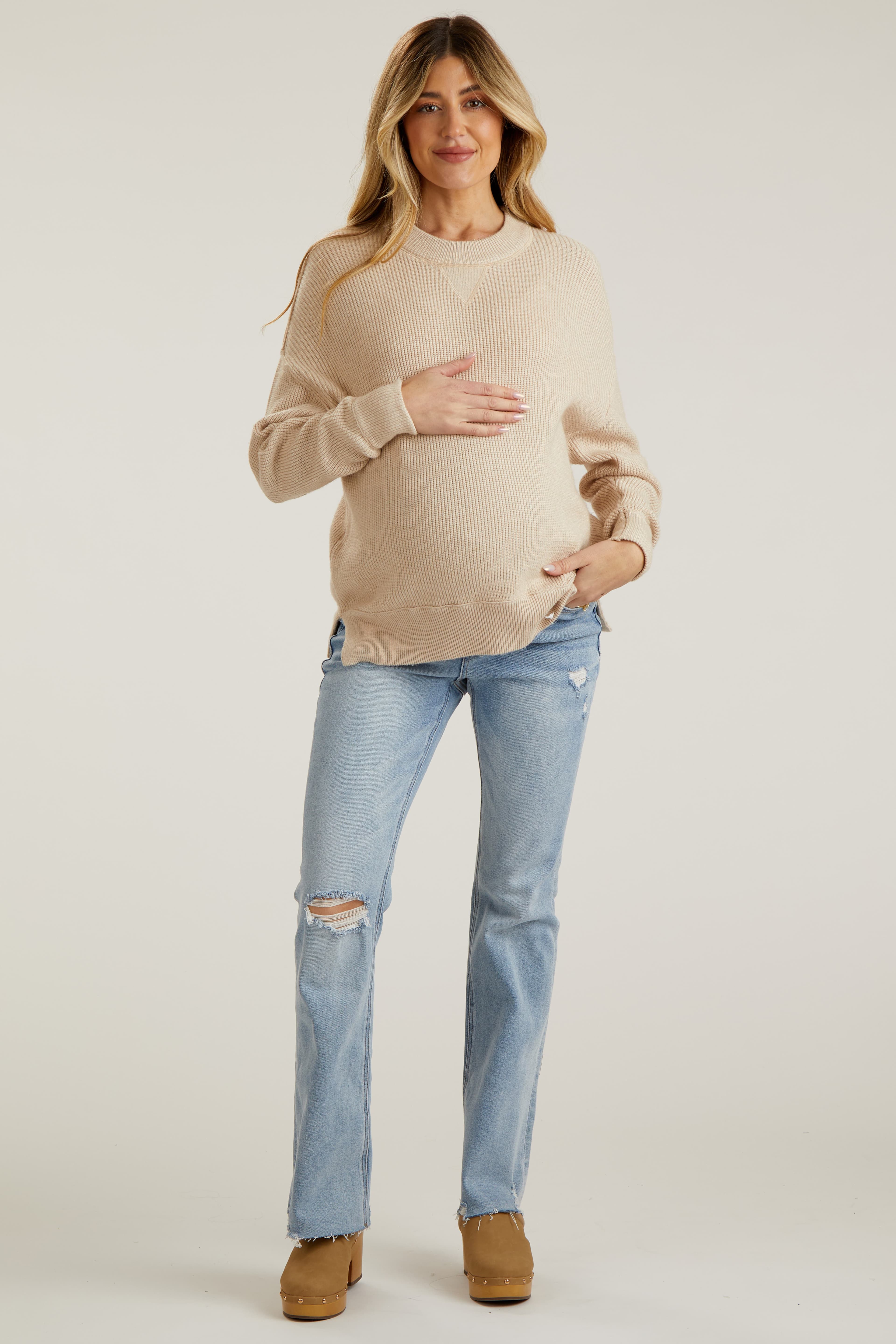 Blue Distressed Bootcut Maternity Jeans - image 1