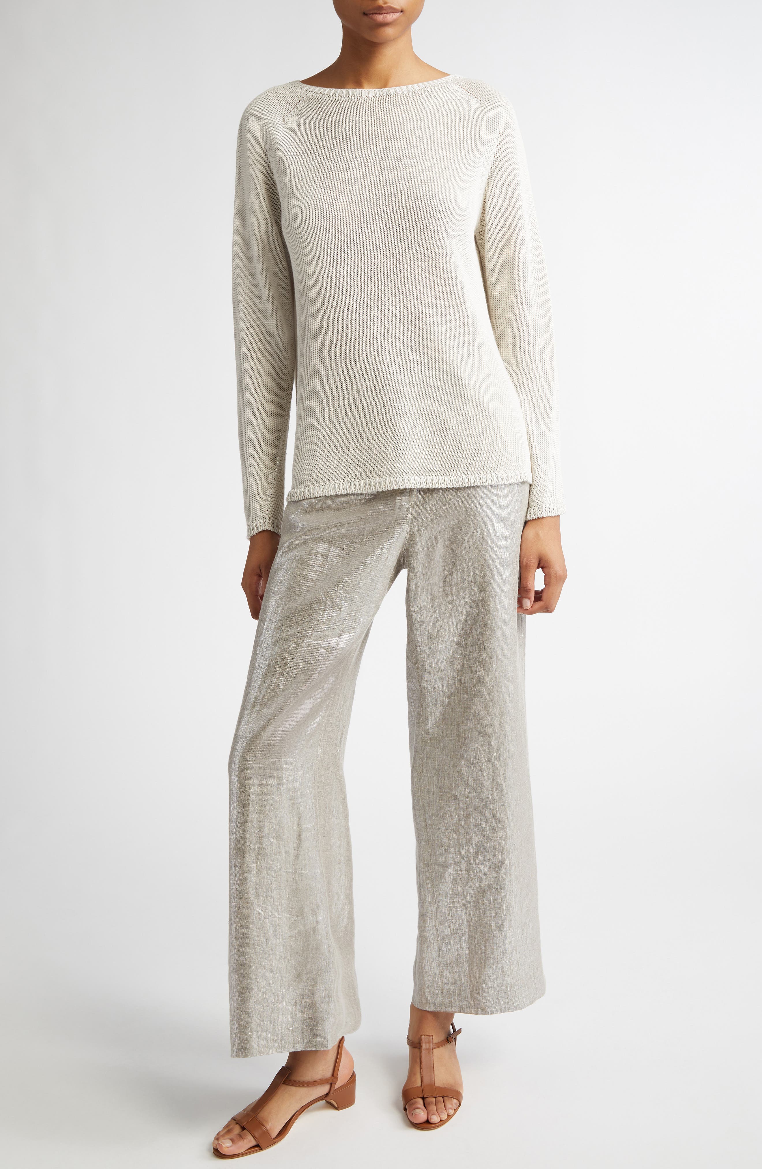 Malika Metallic Coated Linen Wide Leg Pants - image 2