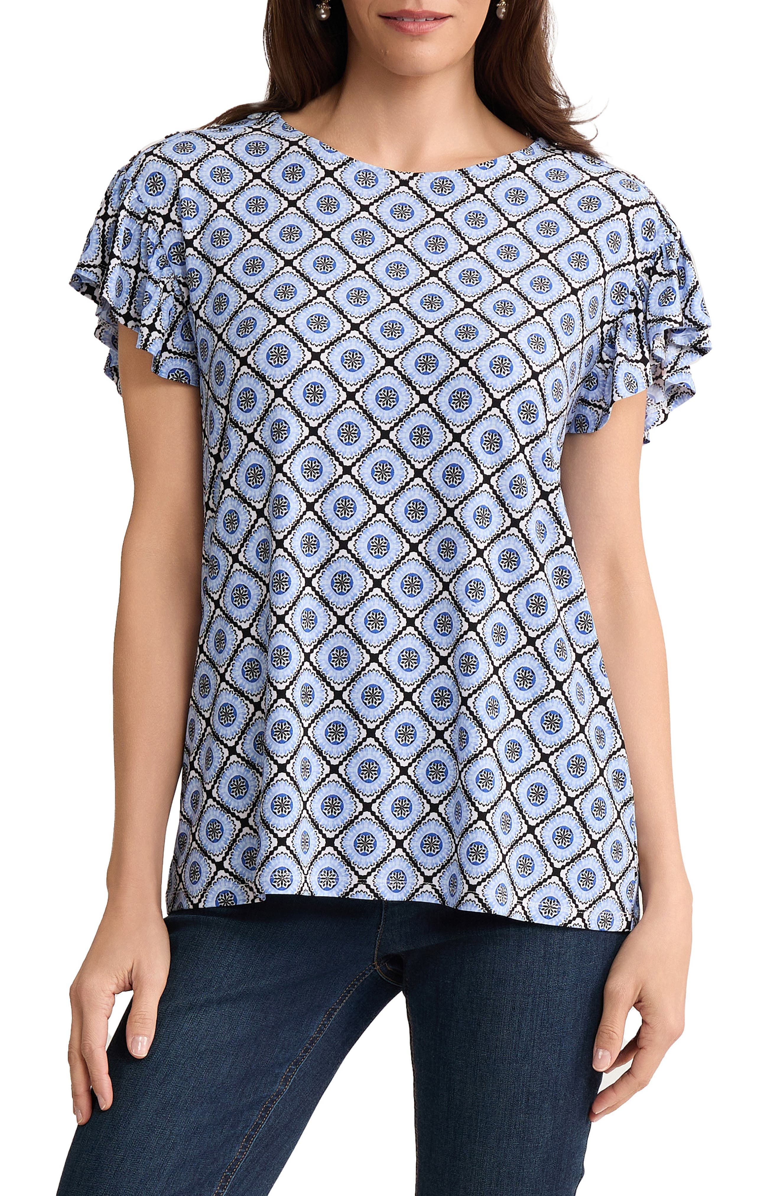 Print Flutter Sleeve Top - image 1