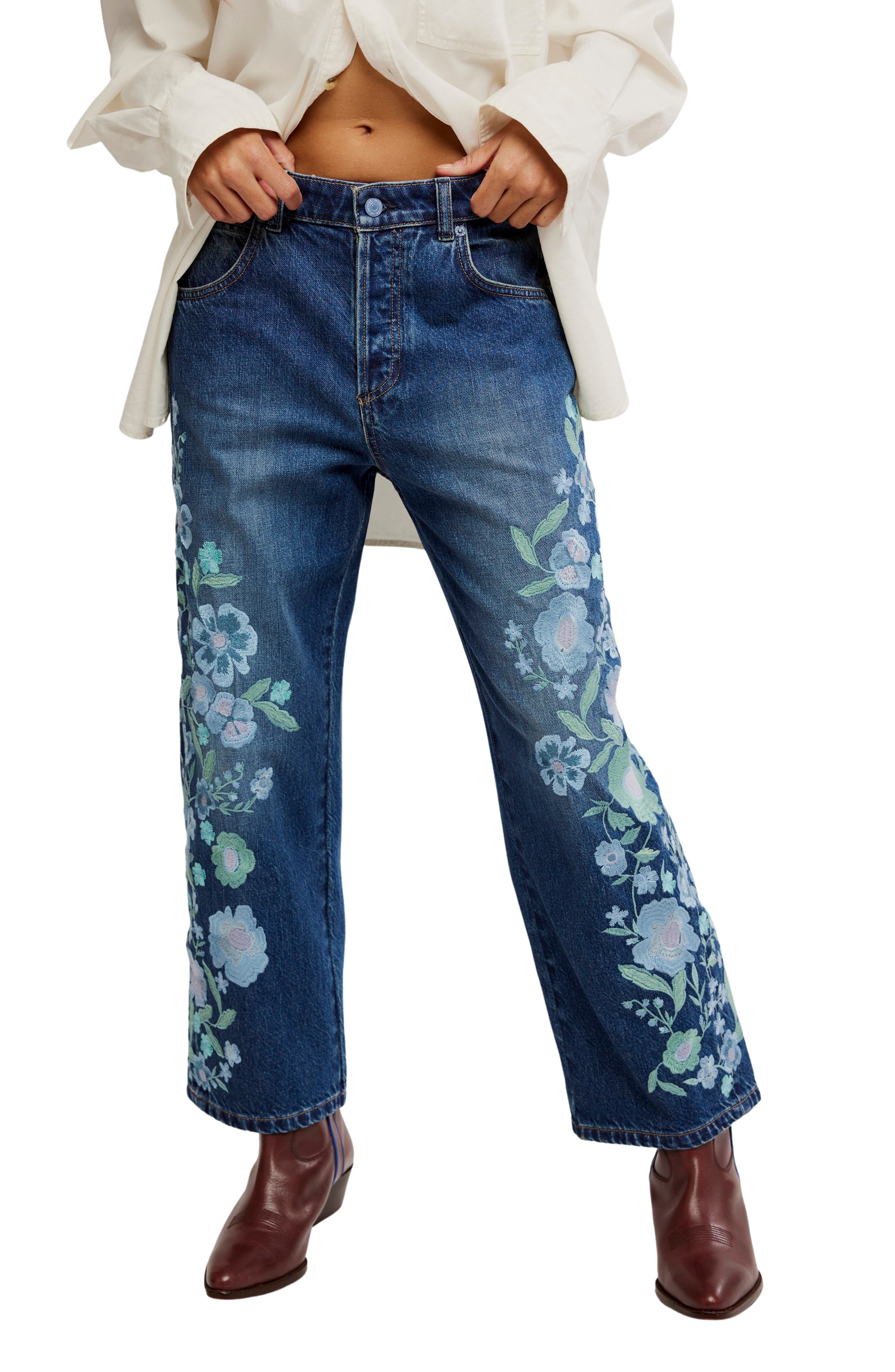Deep Trance Floral Embroidered Nonstretch Wide Leg Jeans - image 1