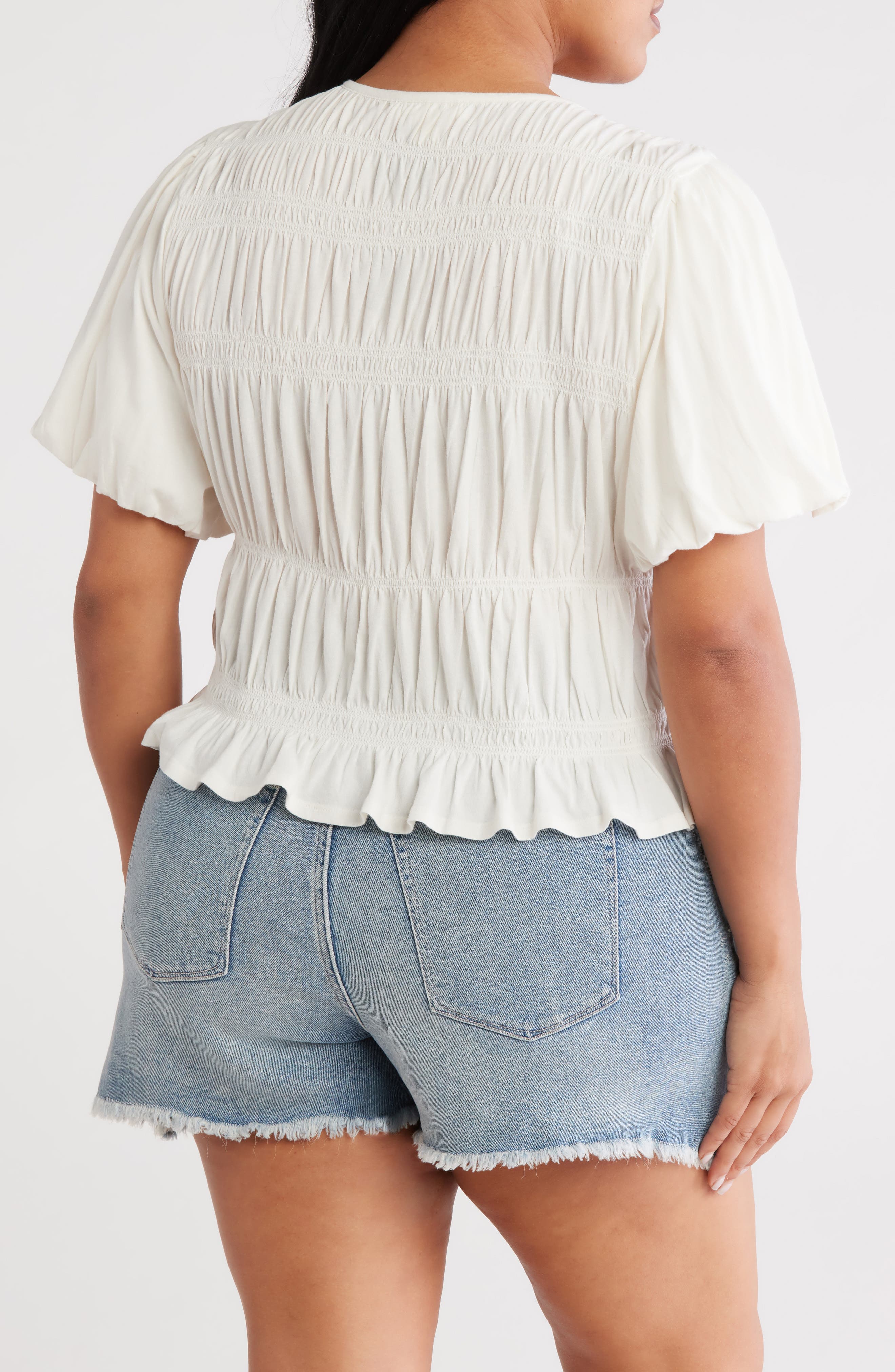 Shirred Puff Sleeve Cotton Top - image 4