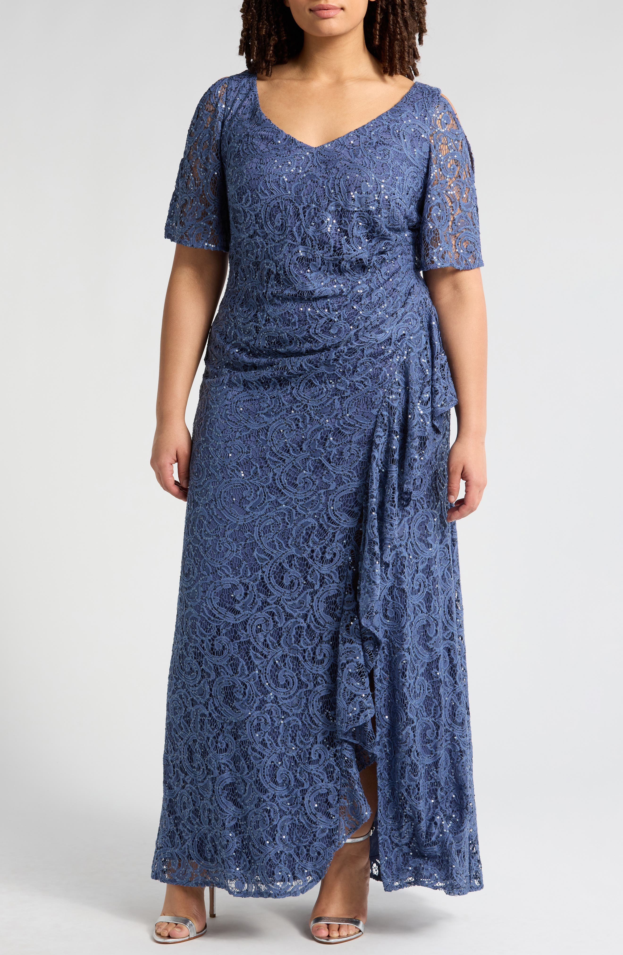 Stretch Sequin Lace Gown - image 1