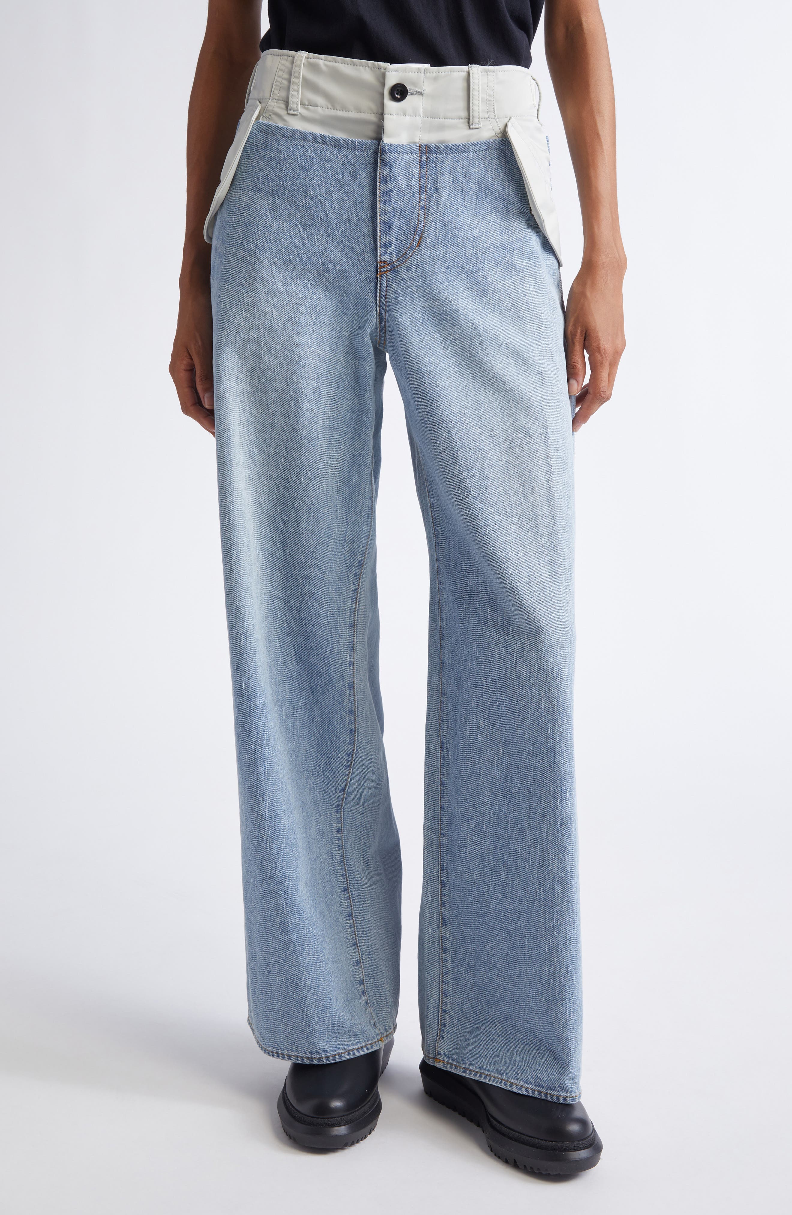 Baggy Mixed Media Jeans - image 1