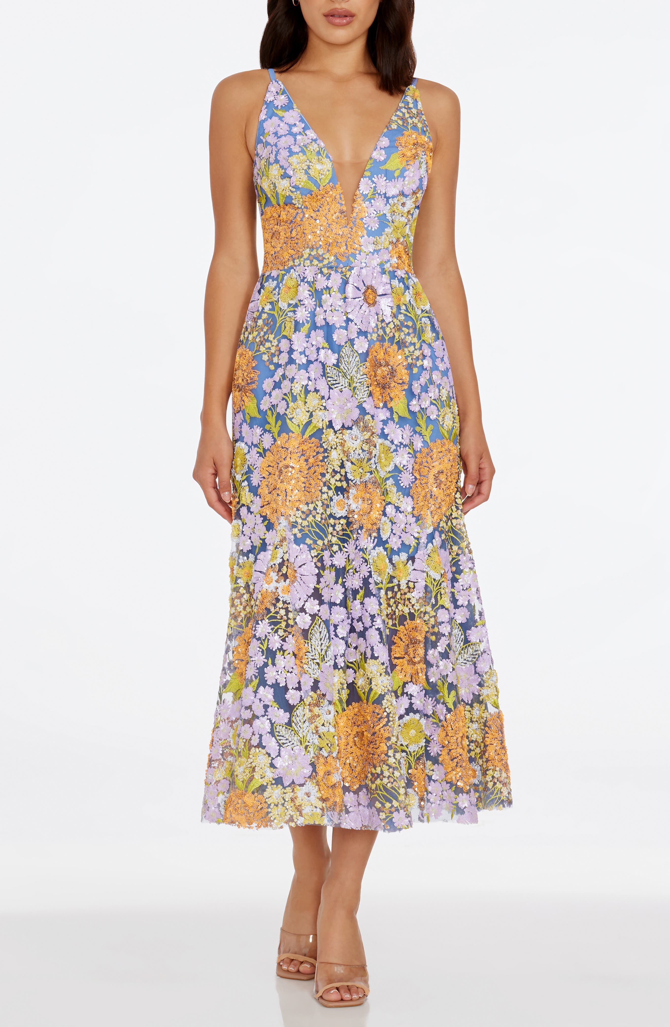 Sierra Floral Sequin Cocktail Dress - image 1