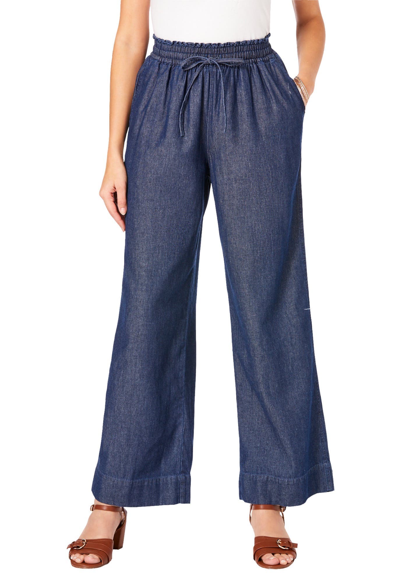 Plus Size Pull On Wide Leg Chambray Pant - image 1