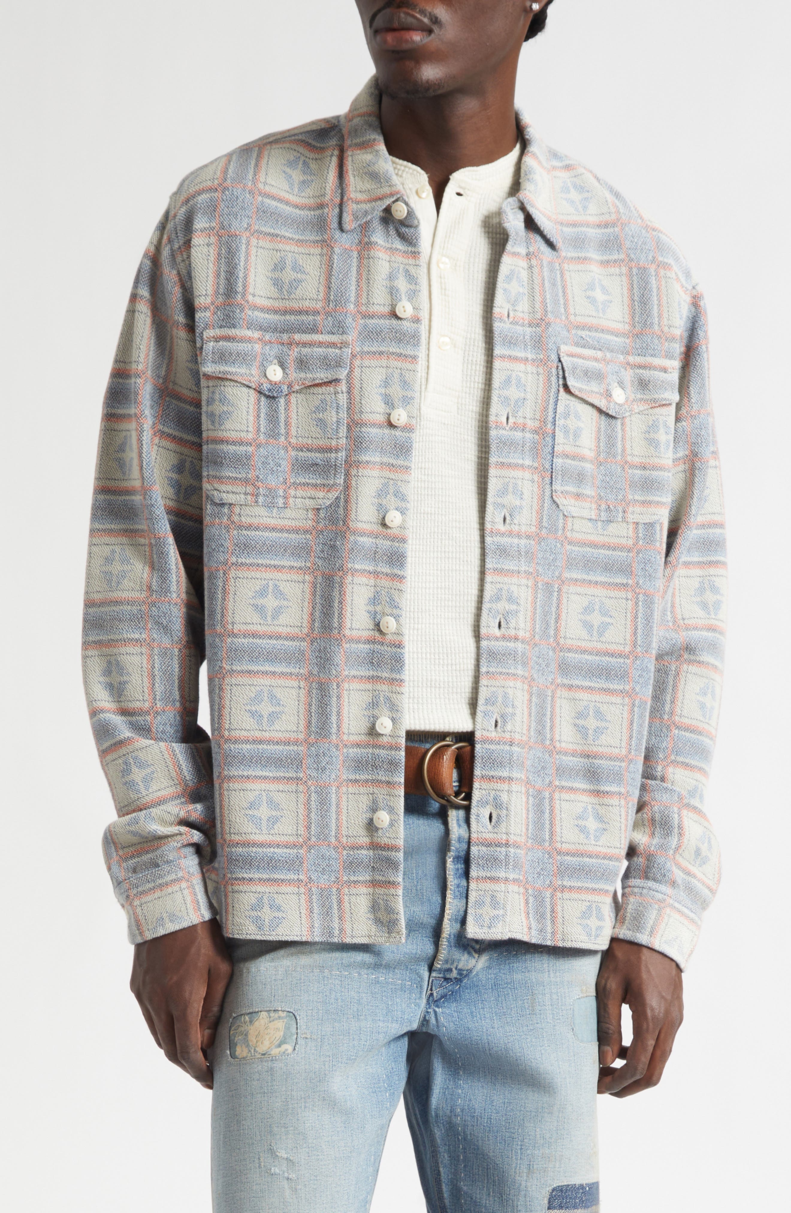 Reverse Print Terry Cloth Button-Up Work Shirt - image 1