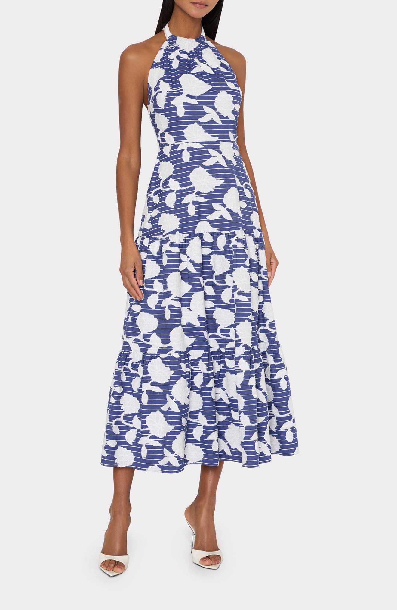 Hayden Floral Embroidered Halter Midi Dress - image 1