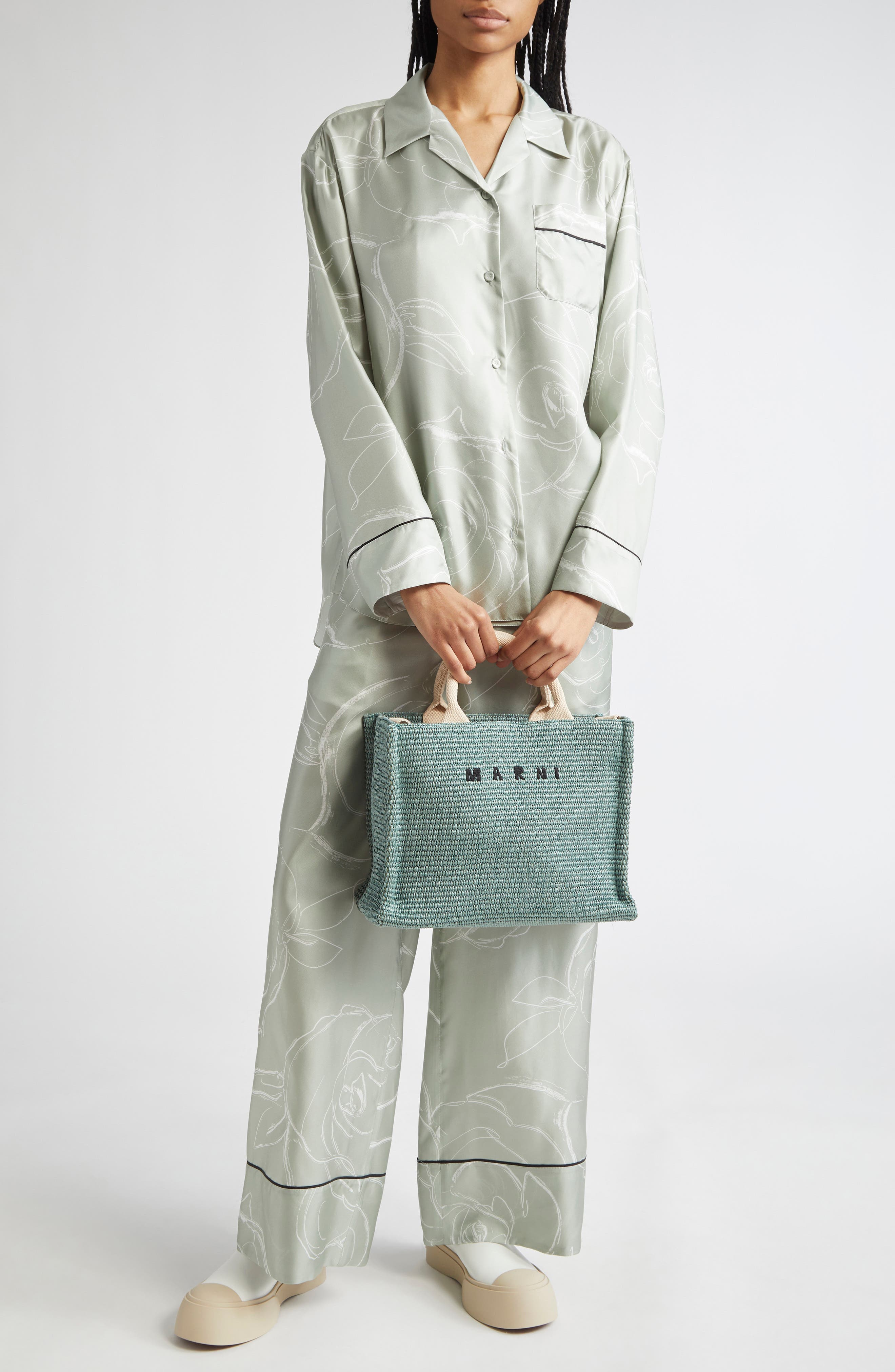 Rose Print Silk Pajama Pants - image 2