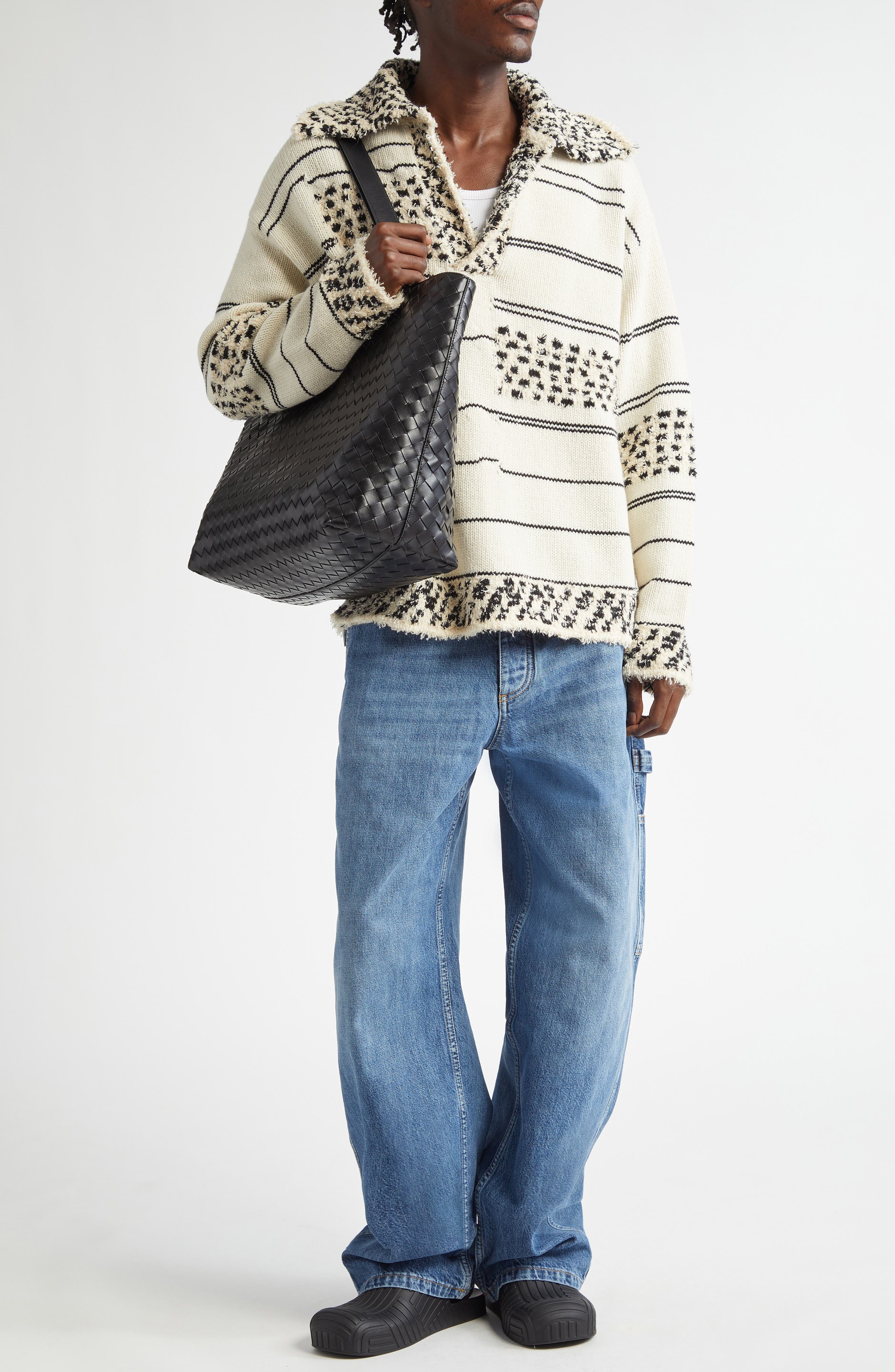Mixed Knit Cotton & Wool Polo Sweater - image 2
