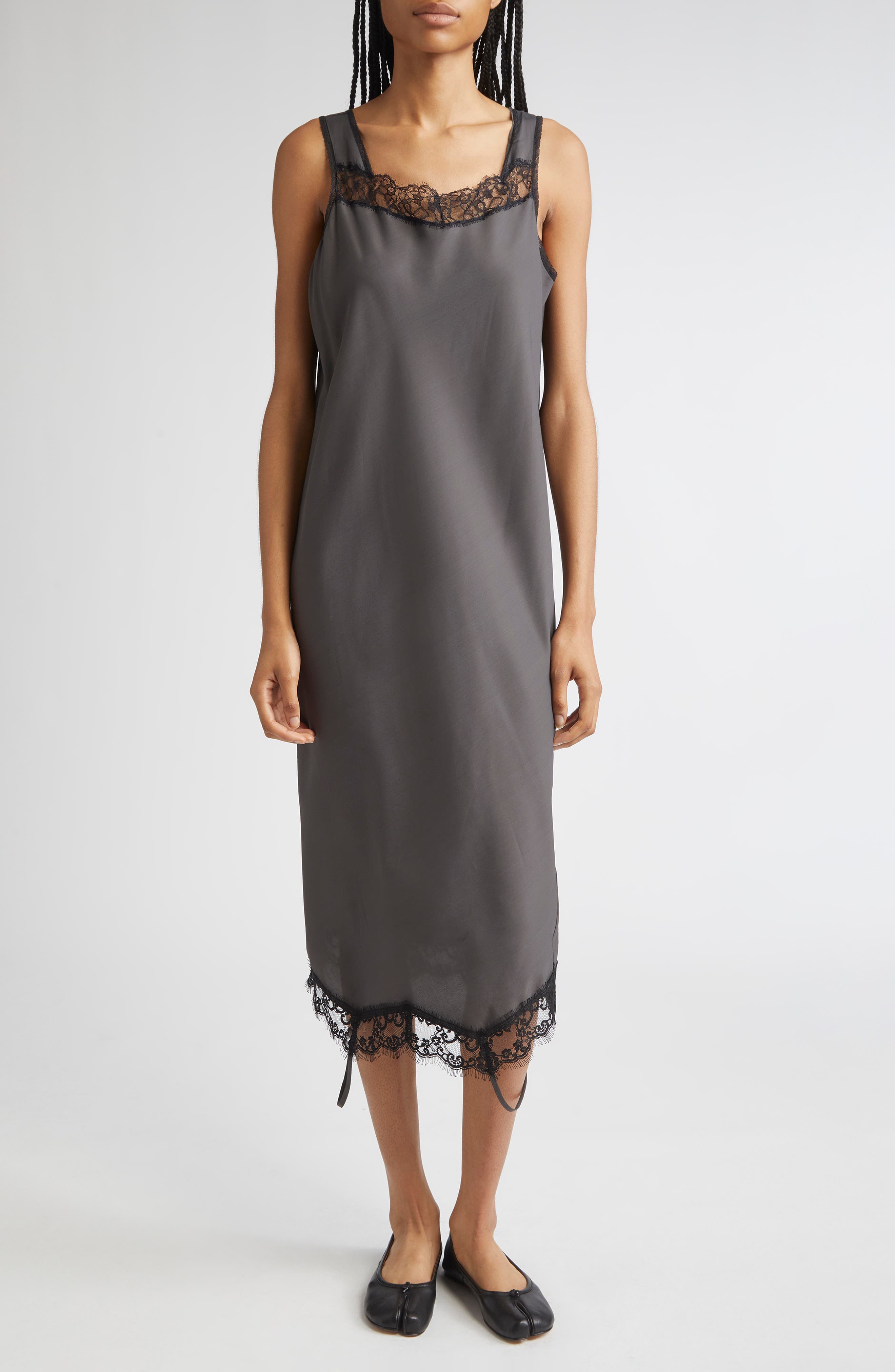 Convertible Lace Trim Satin Midi Dress - image 1