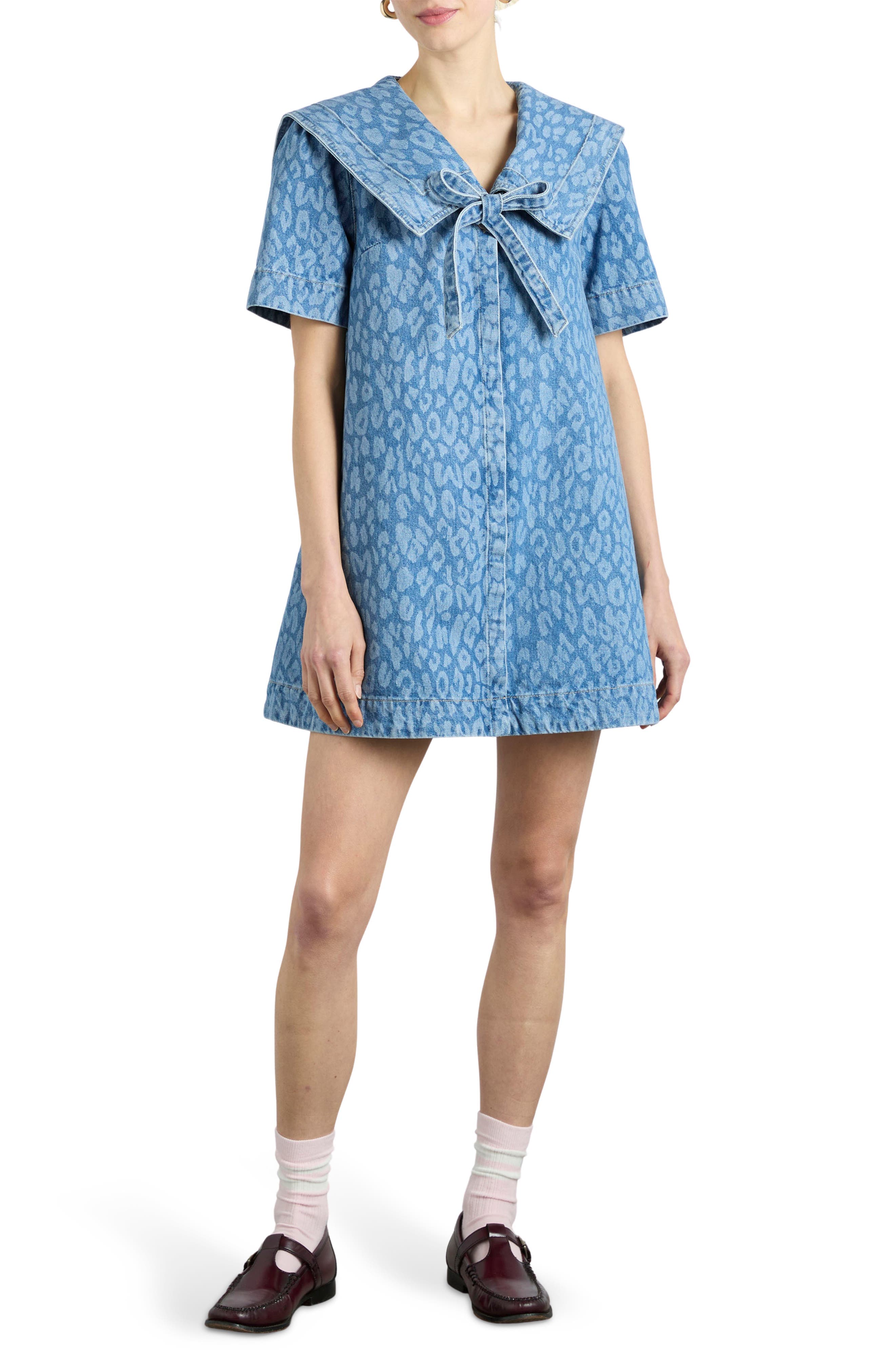 Goldie Leopard Laster Denim A-Line Dress - image 1