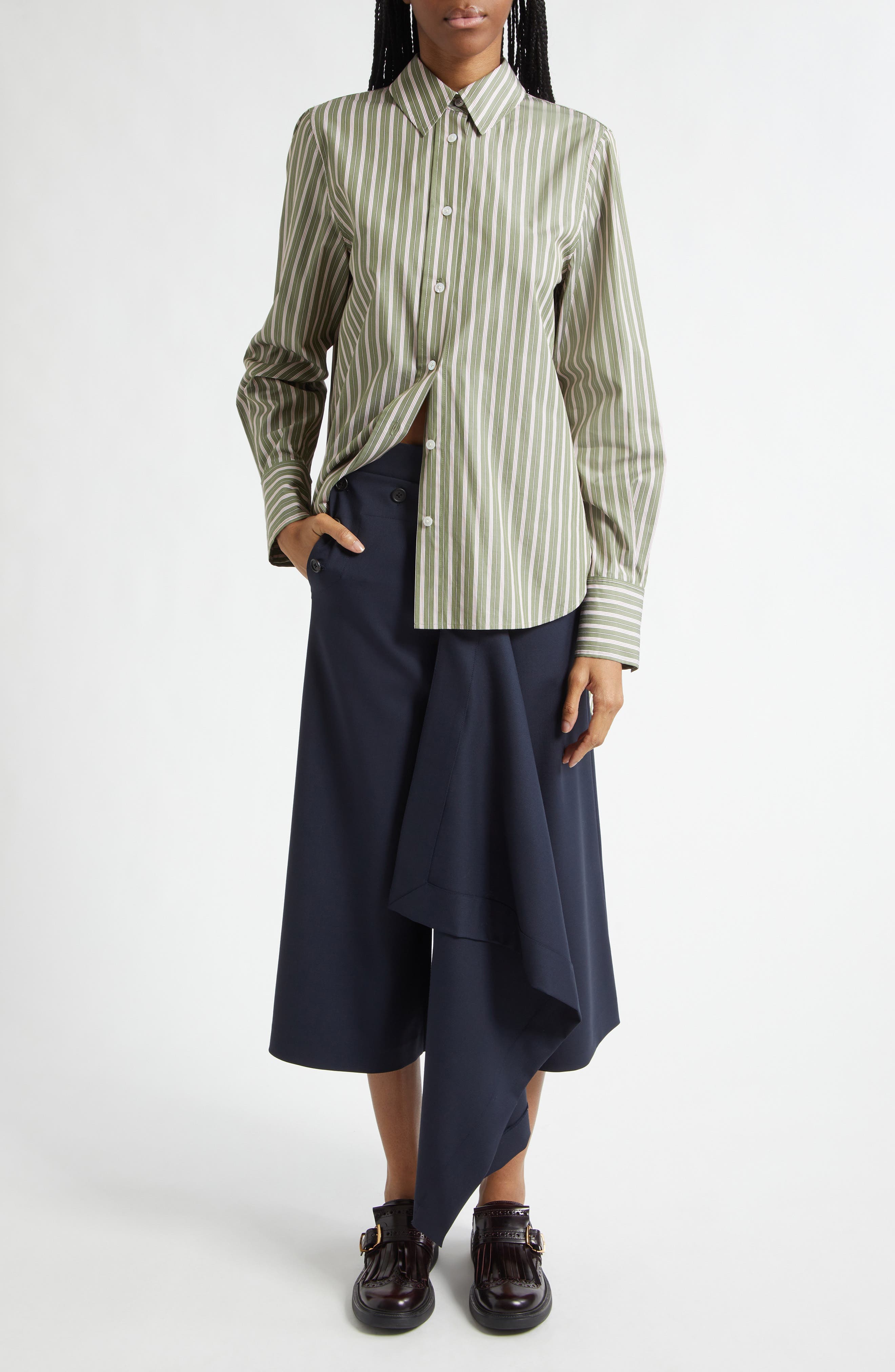 Front Cascade Stretch Wool Crop Sailor Pants - image 2