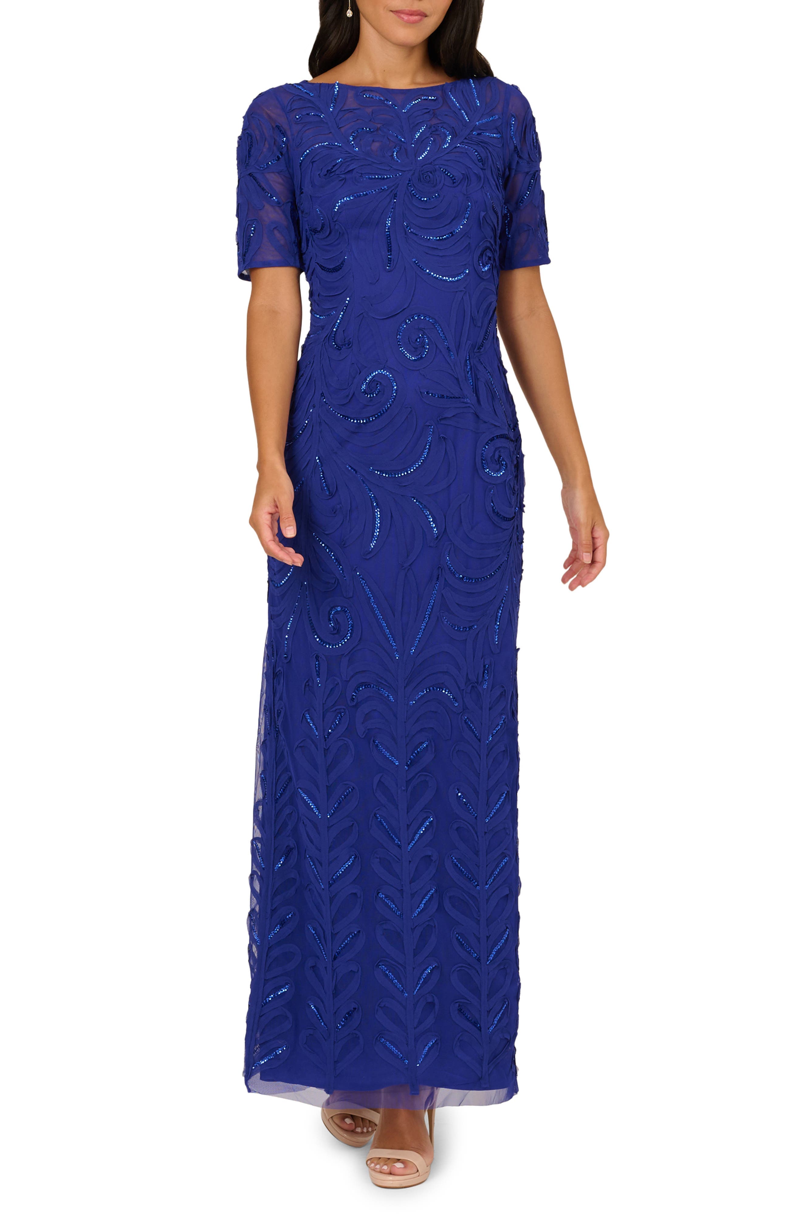Short Sleeve Soutache Column Gown - image 1