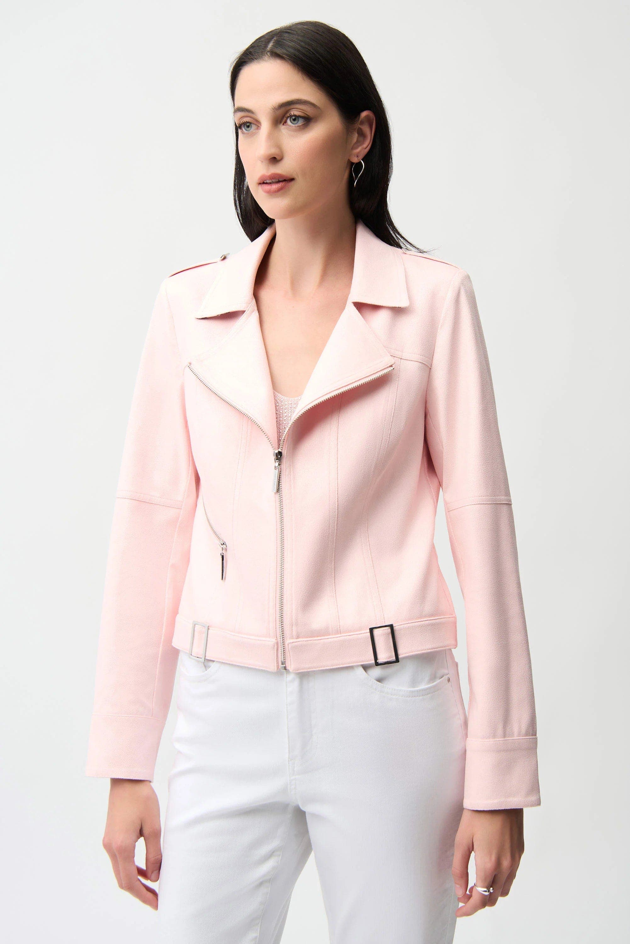 Foiled Faux Suede Fitted Jacket with Decorative Buckles - image 1