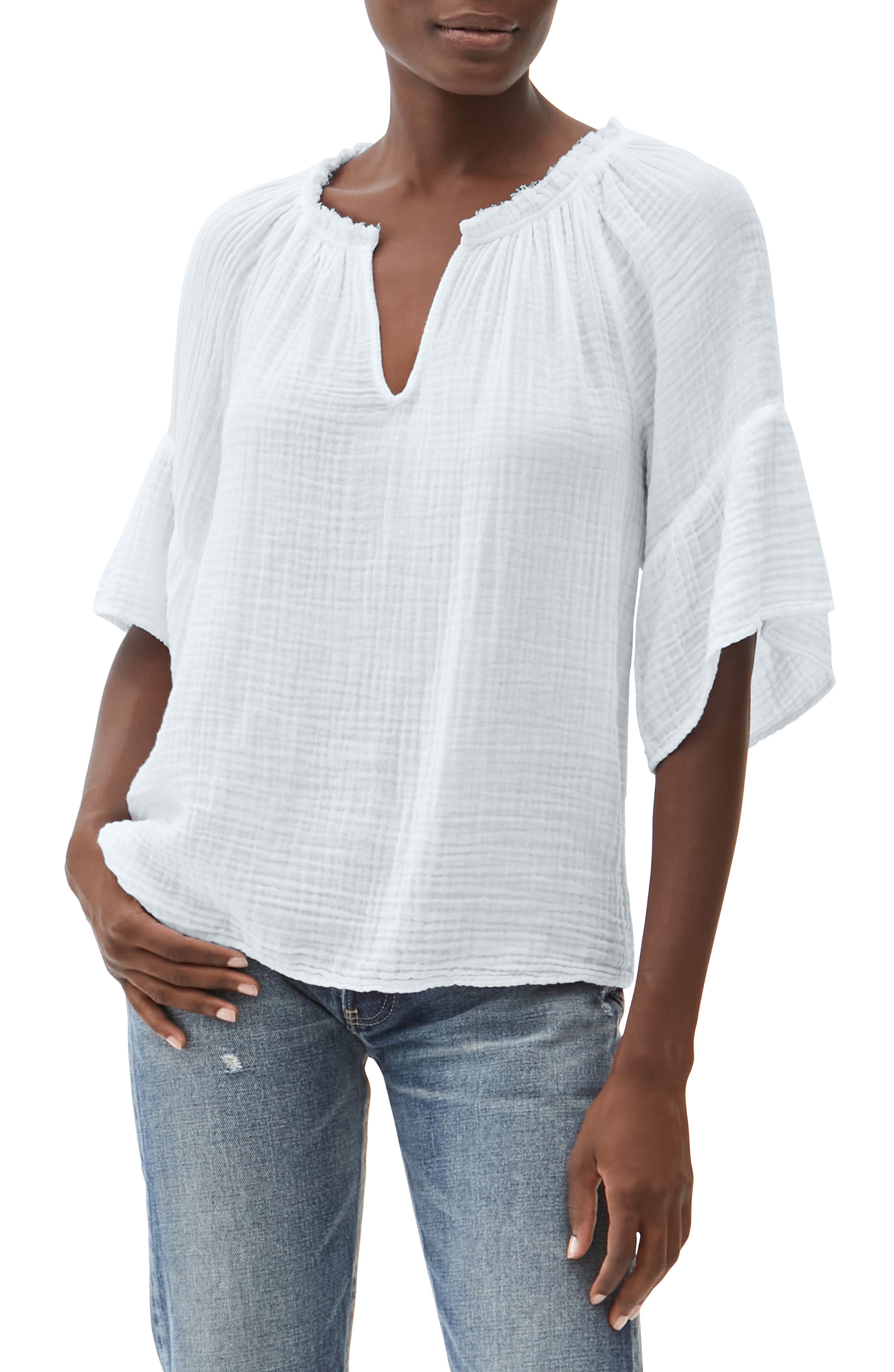 Savannah Flutter Sleeve Cotton Gauze Top - image 1