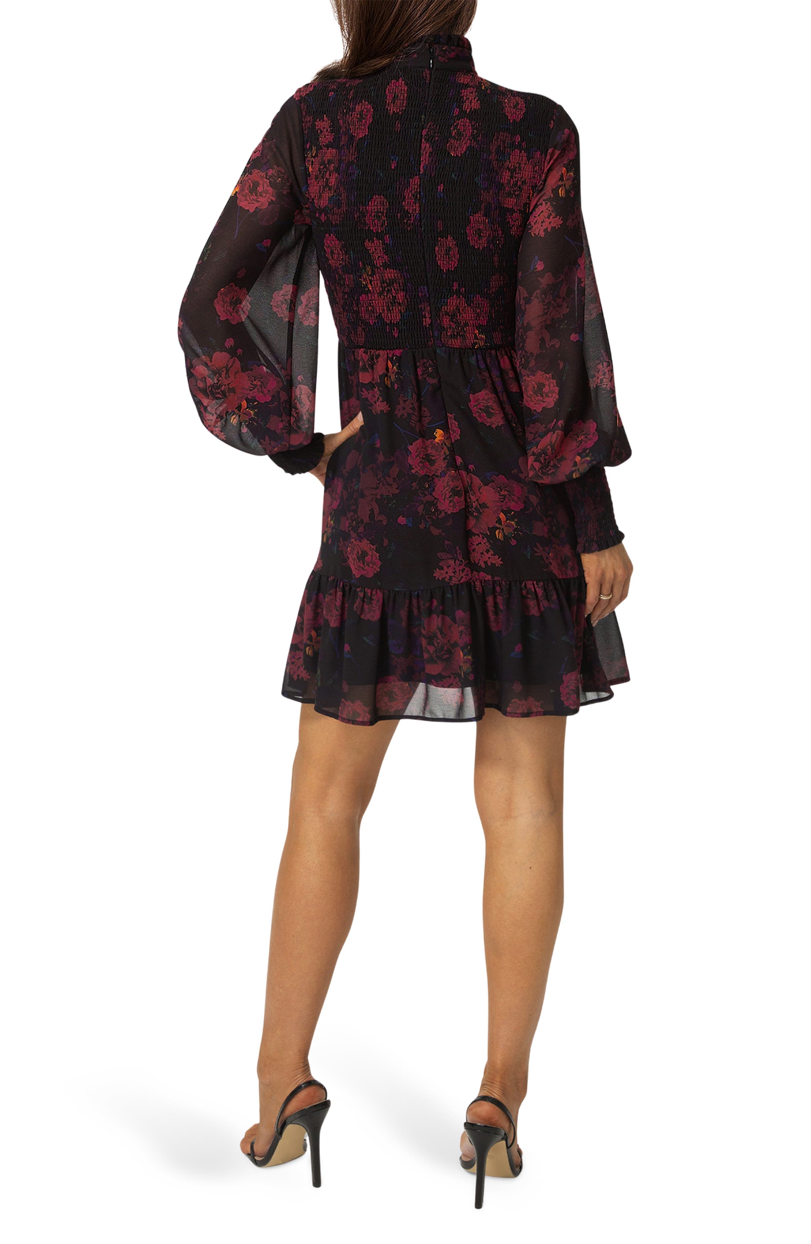 Floral Smocked Long Sleeve Chiffon Minidress - image 2