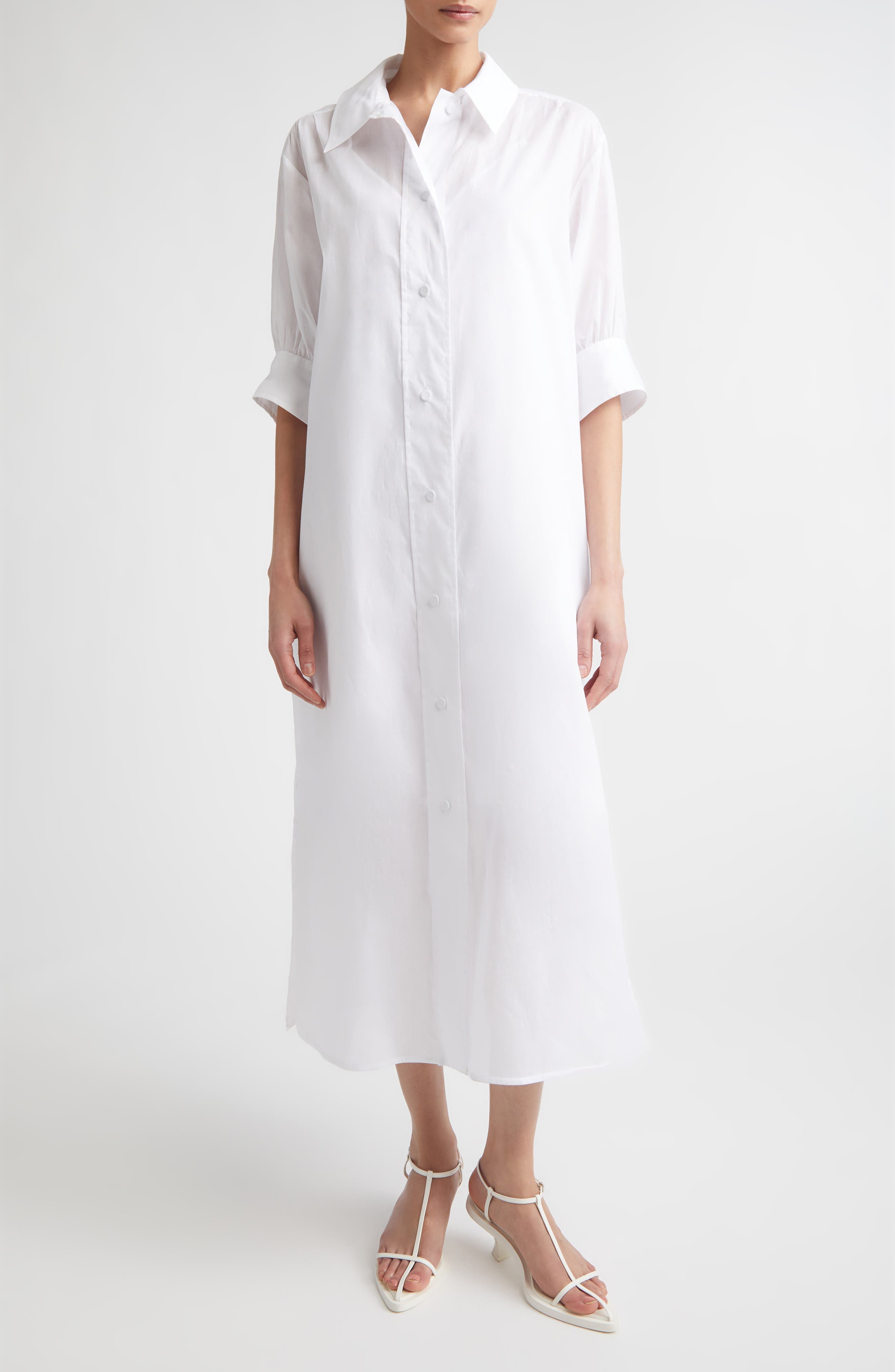Boxy Puff Sleeve Cotton Poplin Shirtdress - image 1