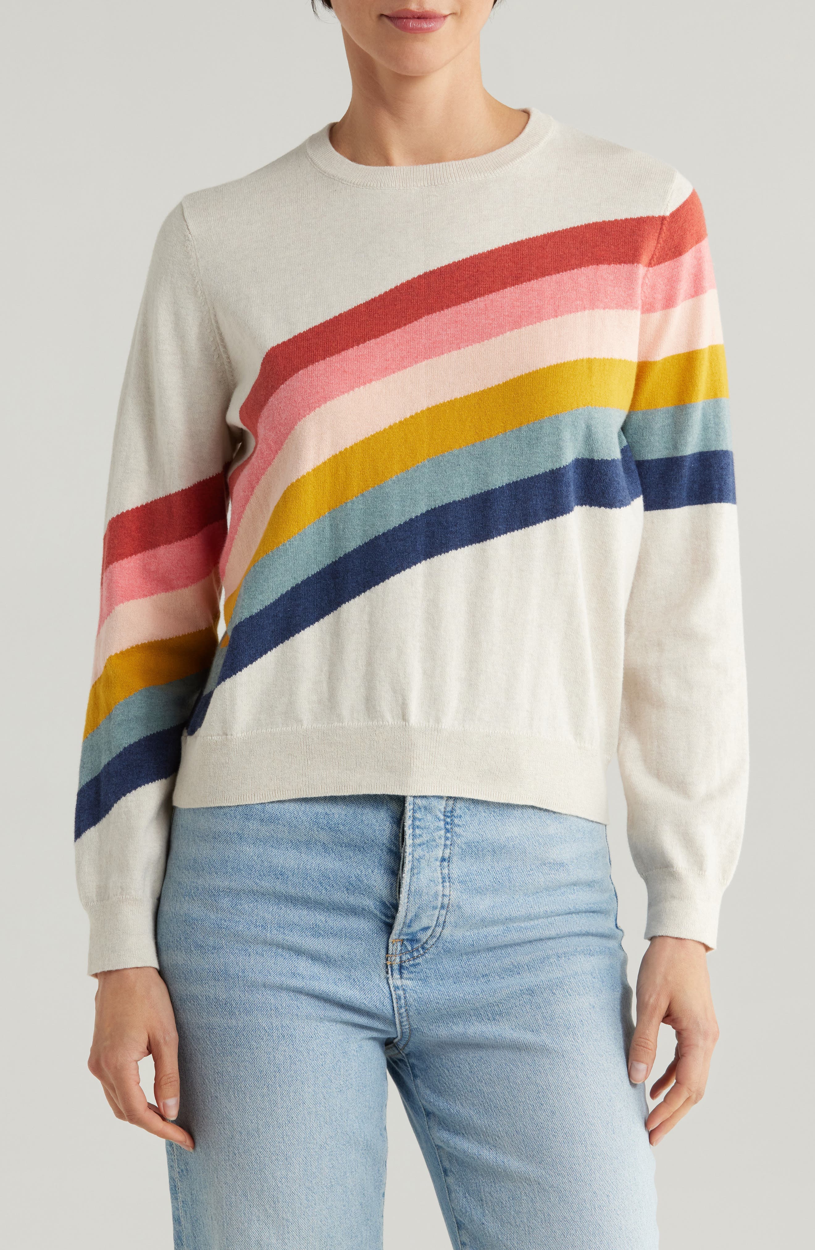 Icon Placed Rainbow Stripe Cotton Sweater - image 1